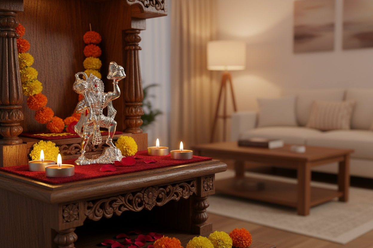 Silver Lord Hanuman Idol – Spiritual Hanuman Murti for Temple Decor & Festivals