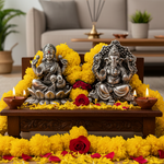 Silver Ganesh Lakshmi Idol 150gm – Spiritual Ganesh Lakshmi Murti for Temple Decor & Festivals