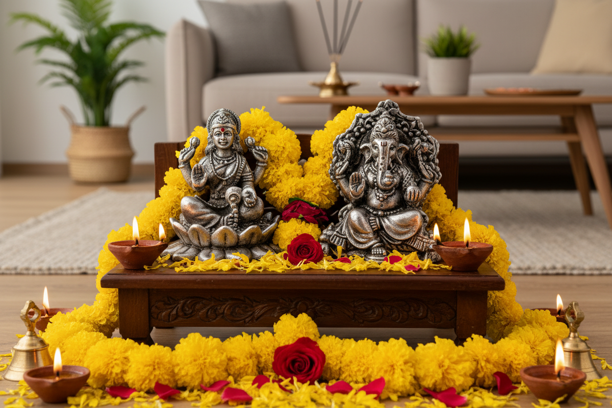 Silver Ganesh Lakshmi Idol 150gm – Spiritual Ganesh Lakshmi Murti for Temple Decor & Festivals