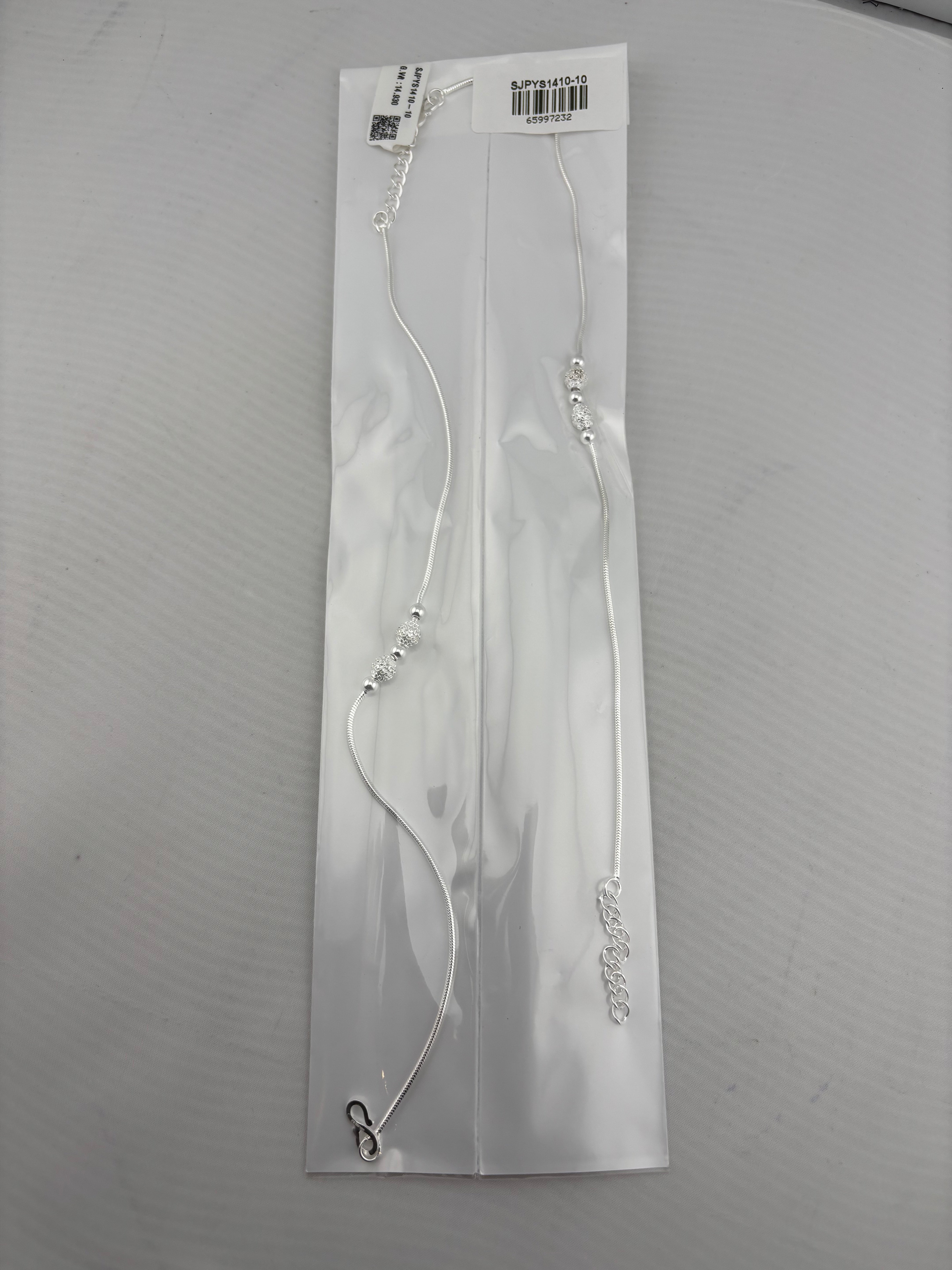925 Sterling Silver Pearl Bead Anklet – Elegant Women’s Payal – 15g
