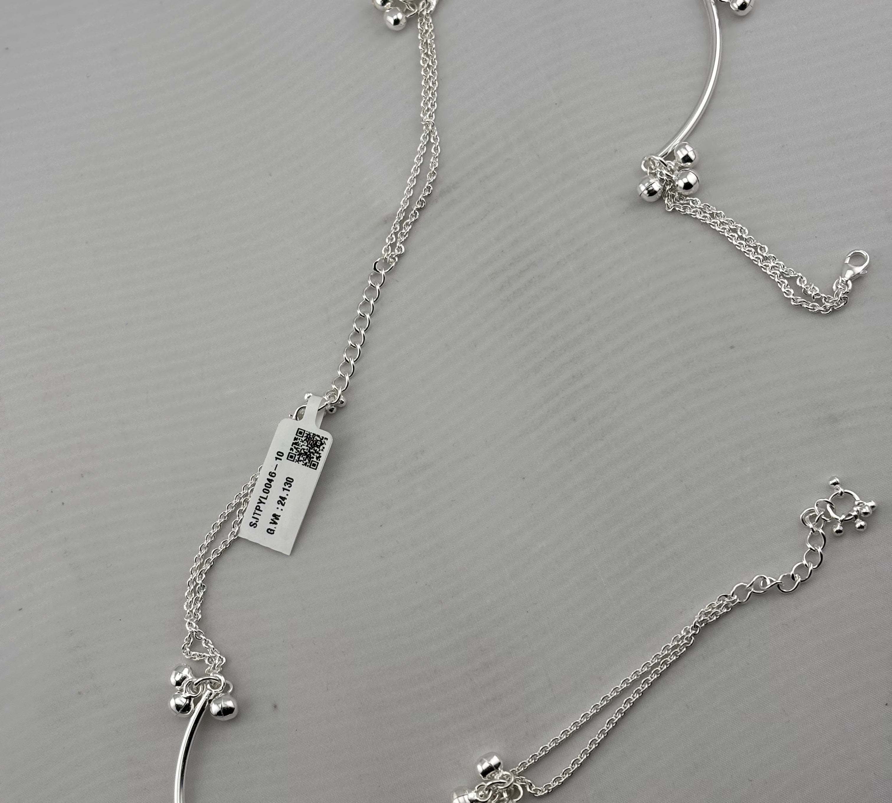 Royal Kada Bell Silver Anklet – 99.9% Pure Silver – Adjustable – 24.13 g