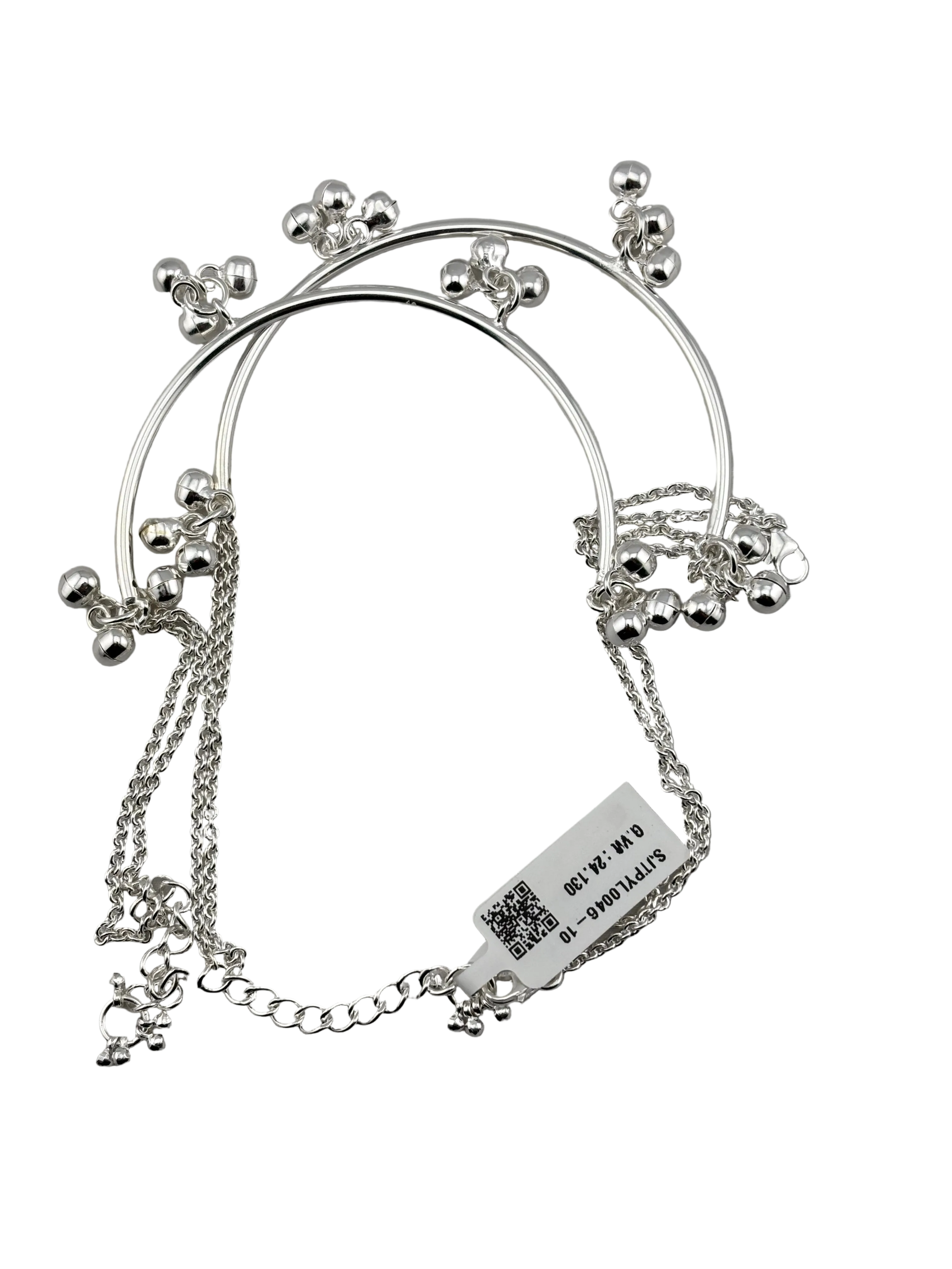 Royal Kada Bell Silver Anklet – 99.9% Pure Silver – Adjustable – 24.13 g