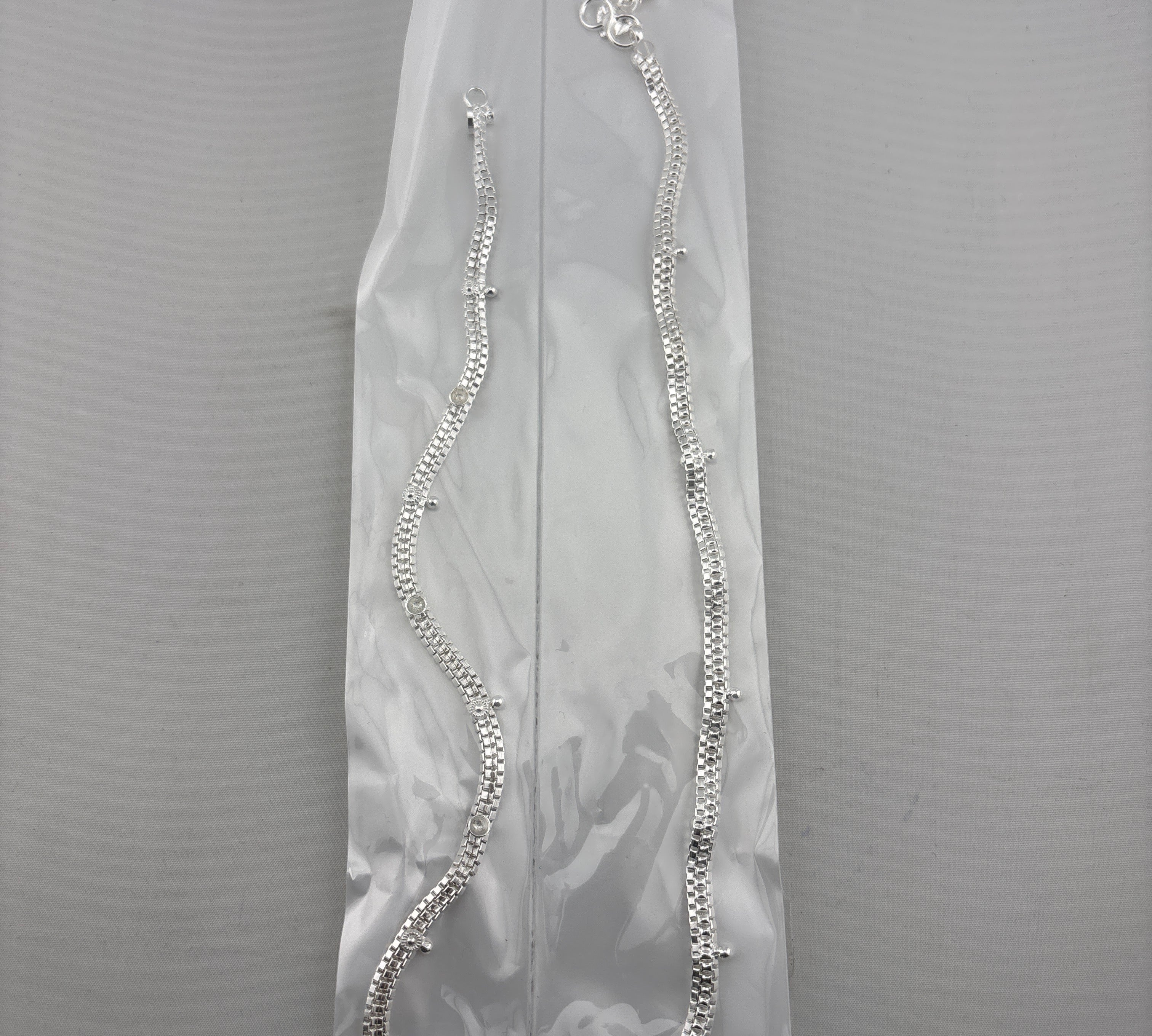 Wave Pattern Bell Silver Anklet – 99.9% Pure Silver – Adjustable – 32.47 g
