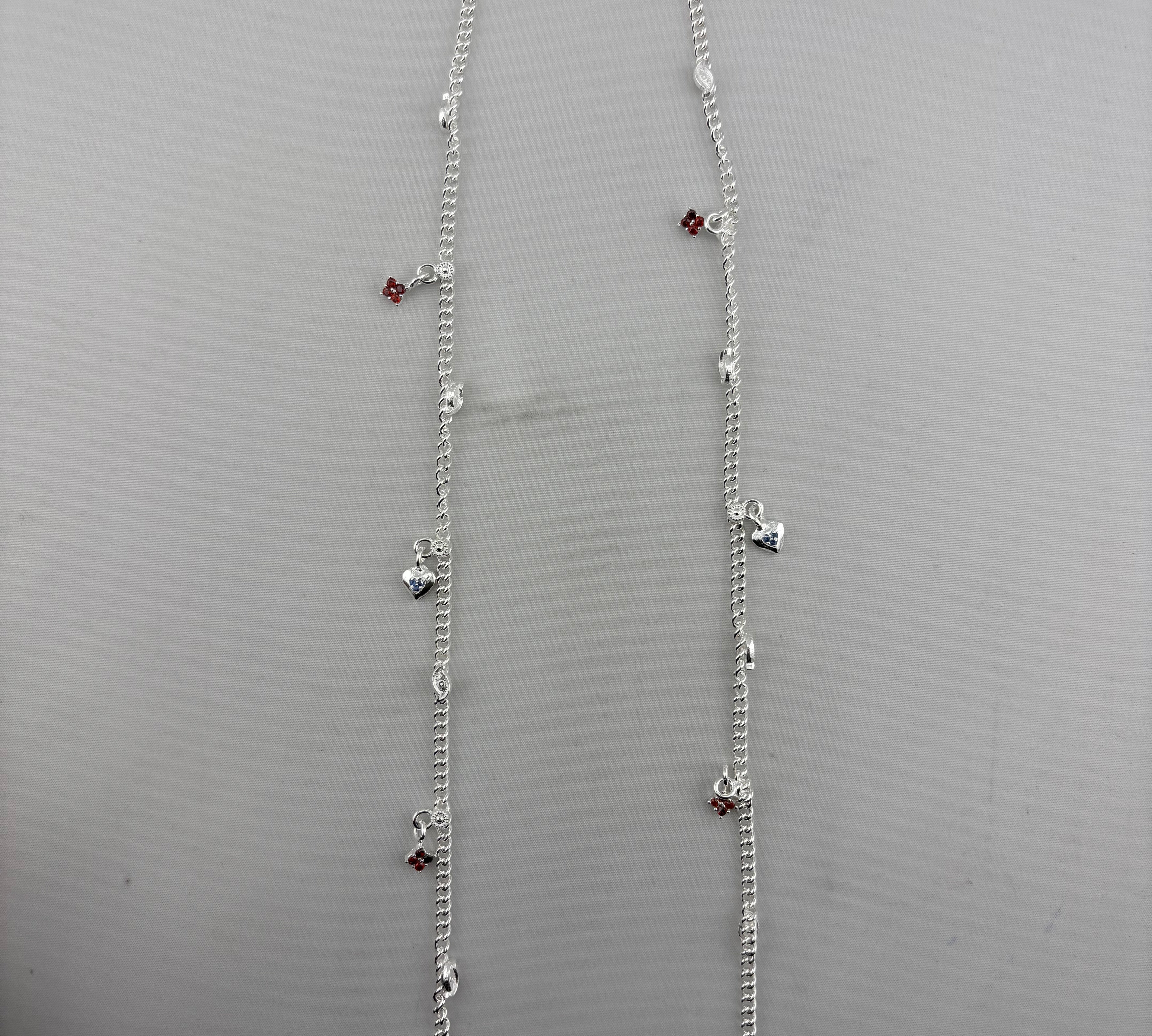 Heart Drop Charm Silver Anklet – 99.9% Pure Silver – Adjustable – 18.48 g