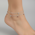Heart Drop Charm Silver Anklet – 99.9% Pure Silver – Adjustable – 18.48 g