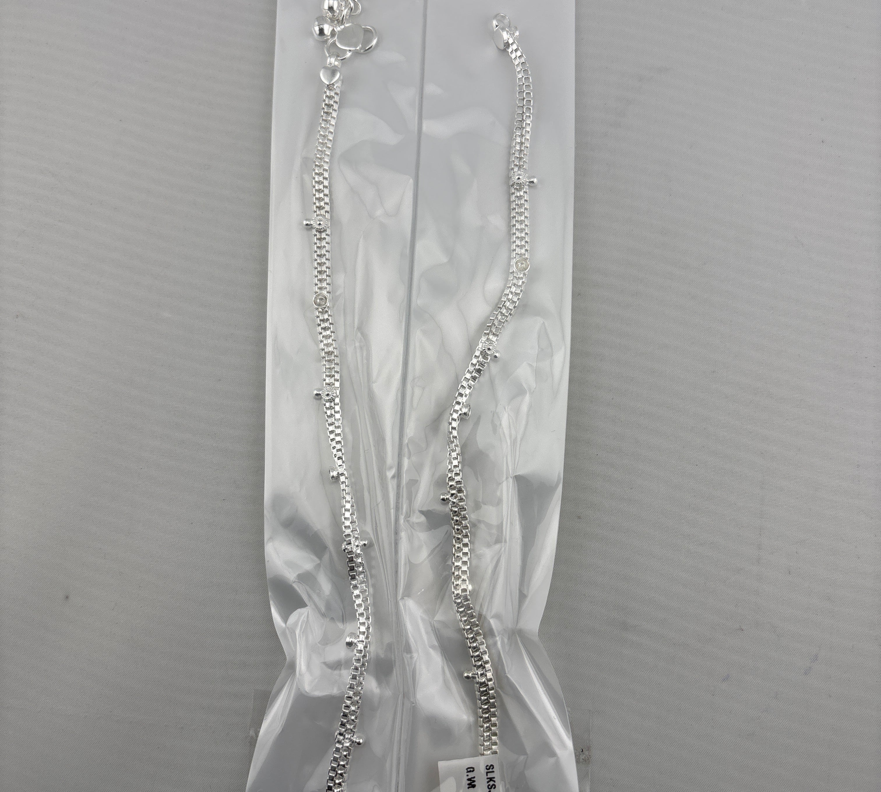Wave Line Minimal Bell Silver Anklet – 99.9% Pure Silver – Adjustable – 30.29 g