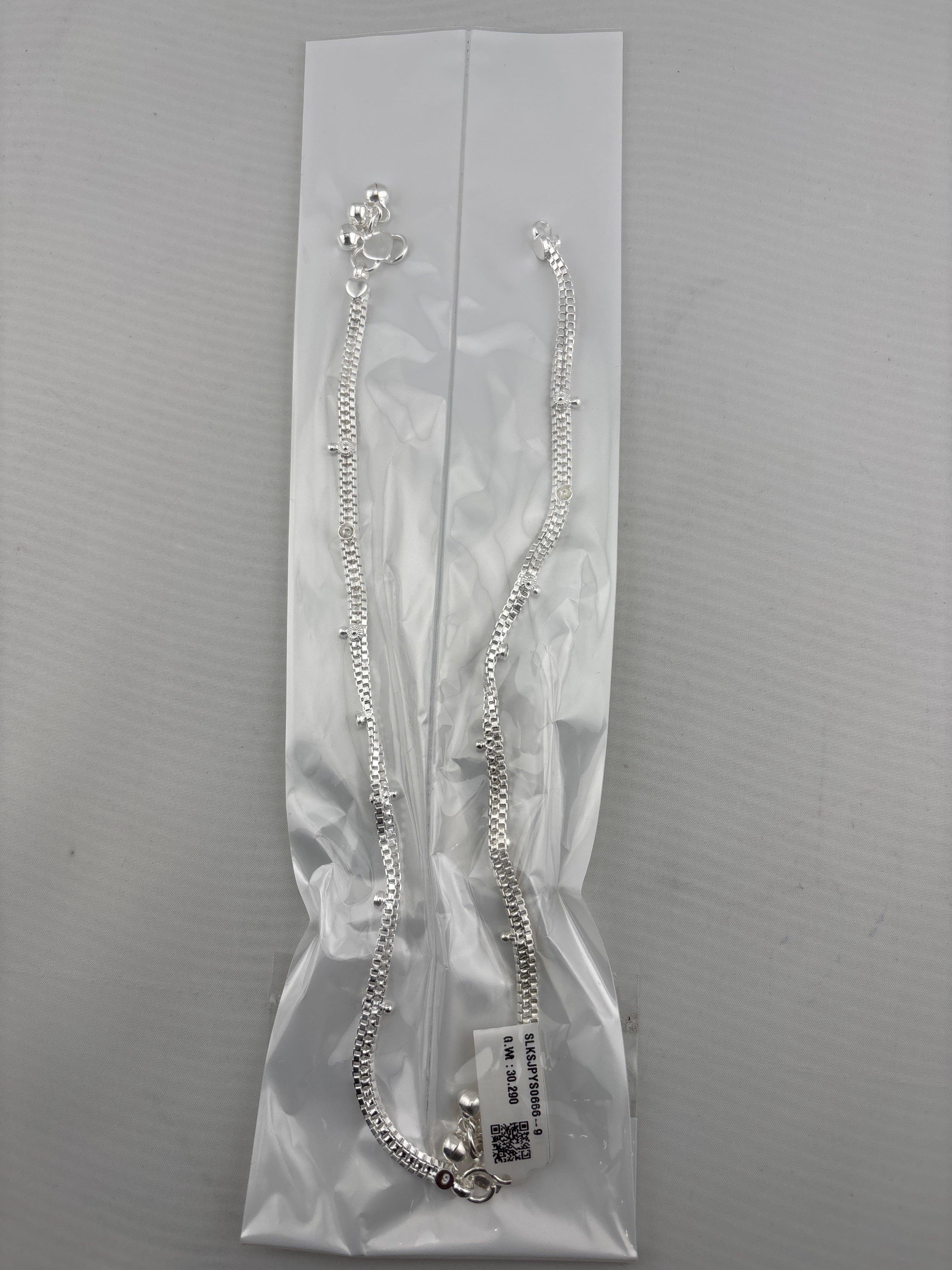 Wave Line Minimal Bell Silver Anklet – 99.9% Pure Silver – Adjustable – 30.29 g