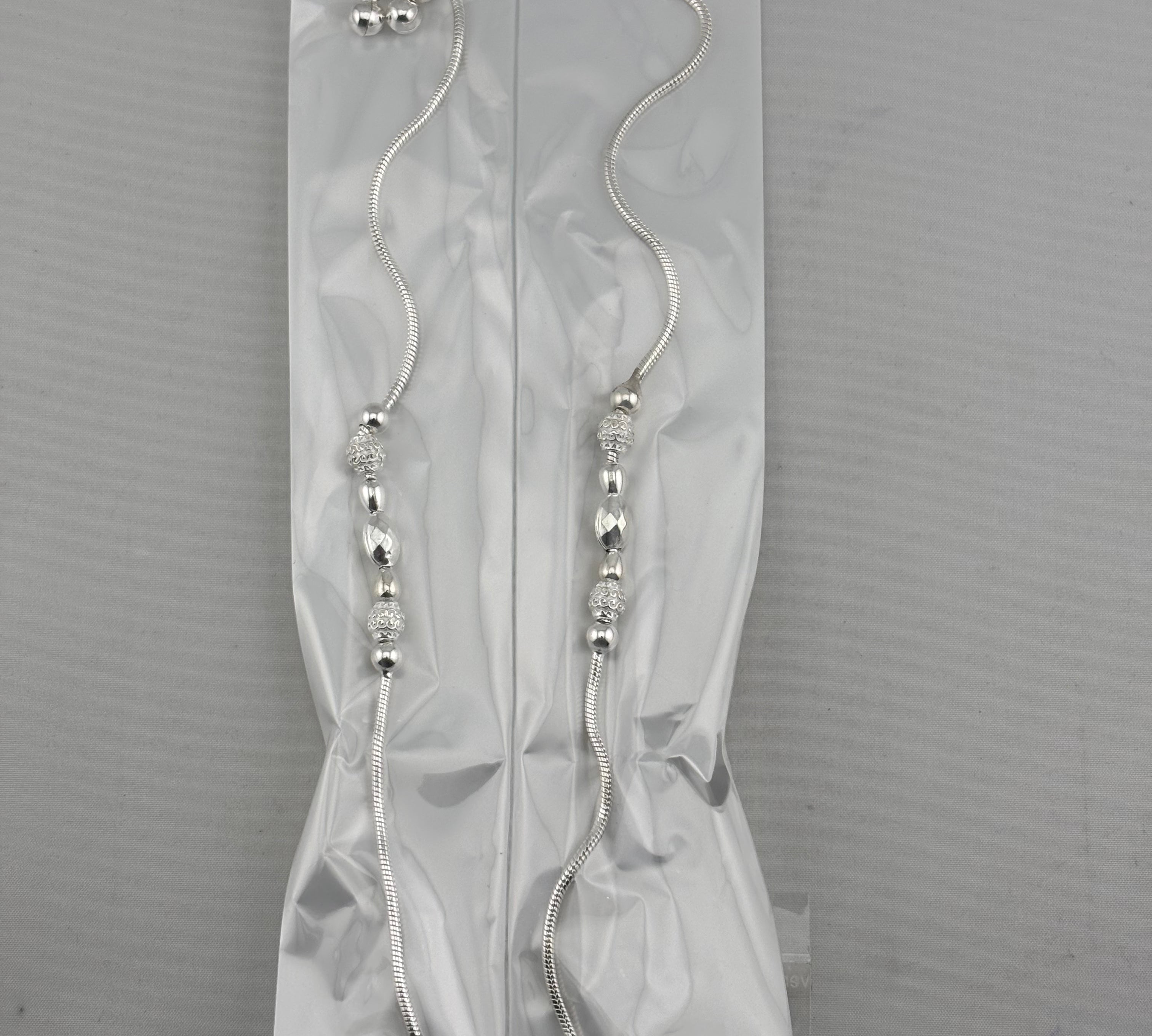 Beaded Twist Silver Anklet – 99.9% Pure Silver – Adjustable – 21.80 g