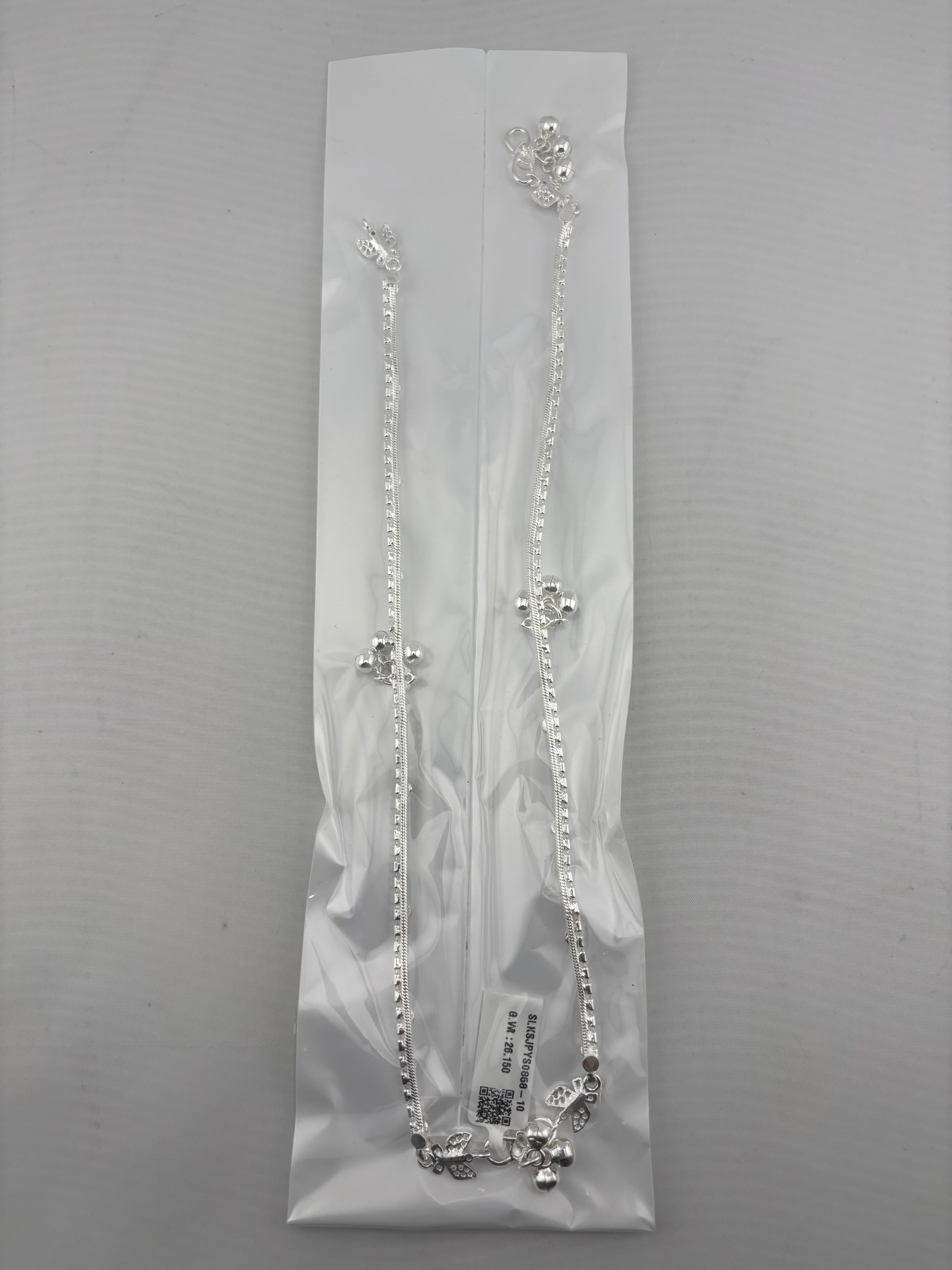 Leaf Charm Sleek Silver Anklet – 99.9% Pure Silver – Adjustable – 26.15 g