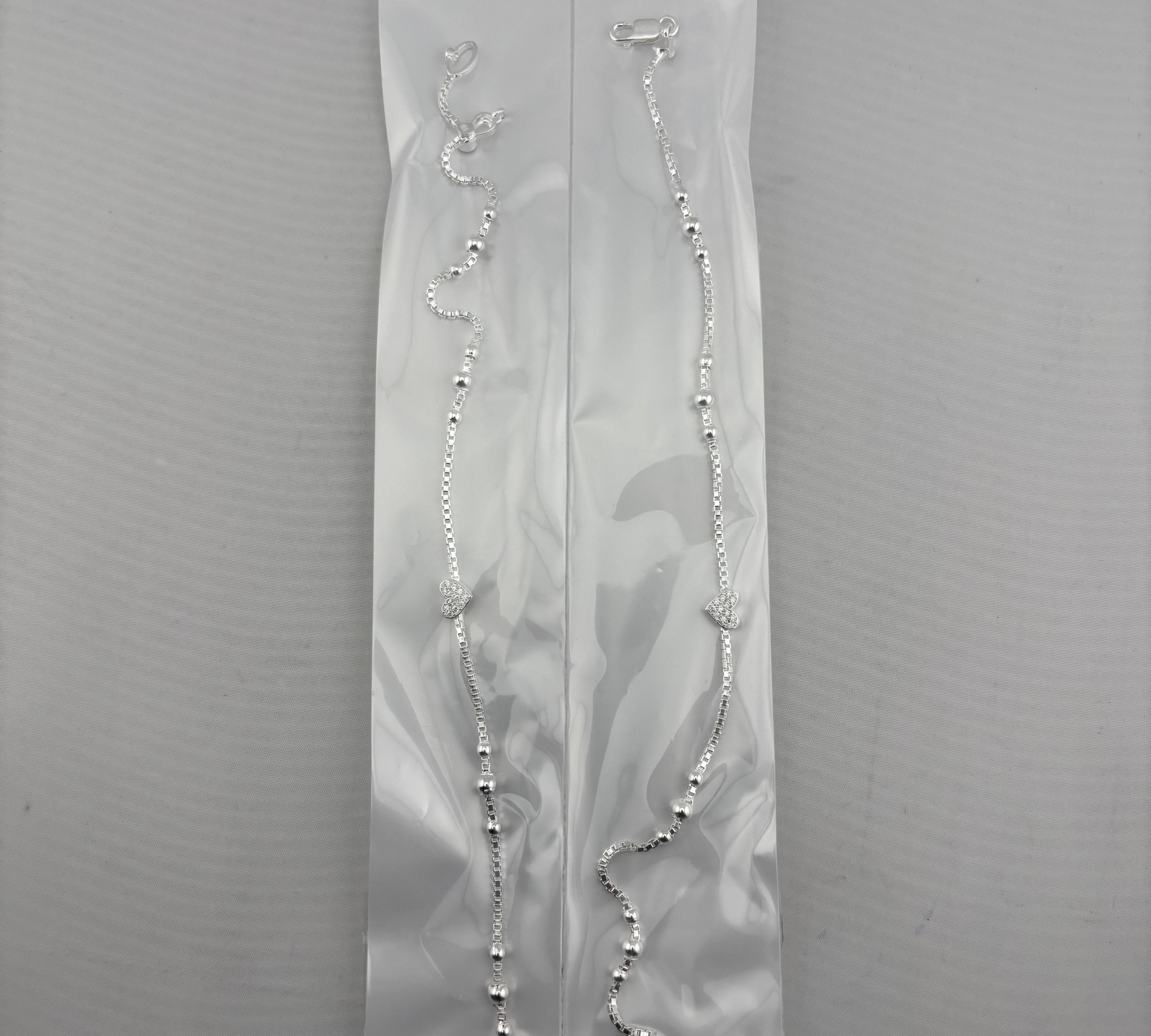 Heart Wave Delicate Silver Anklet – 99.9% Pure Silver – Adjustable – 14.00 g