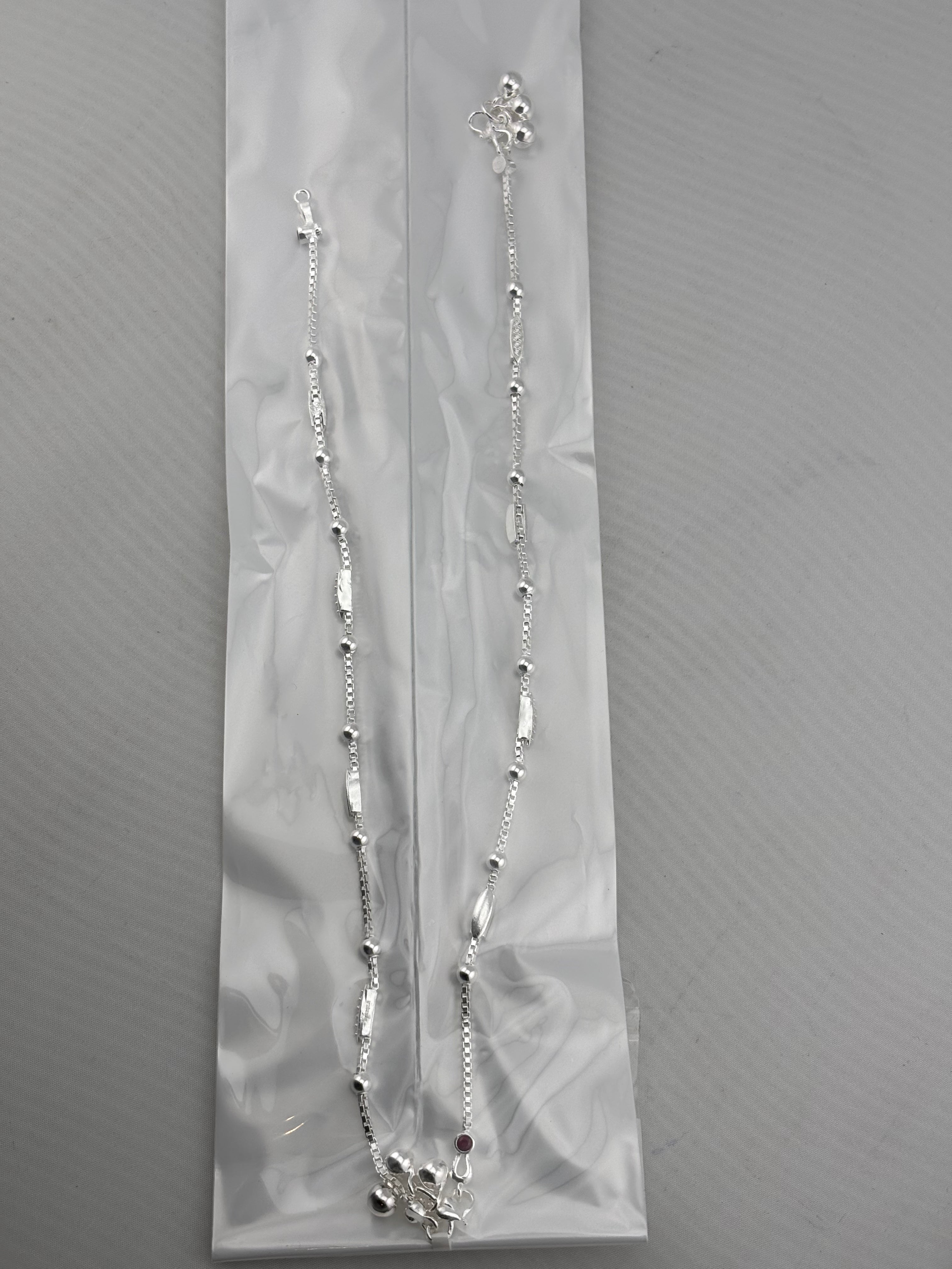 Ruby Touch Bar Silver Anklet – 99.9% Pure Silver – Adjustable – 16g