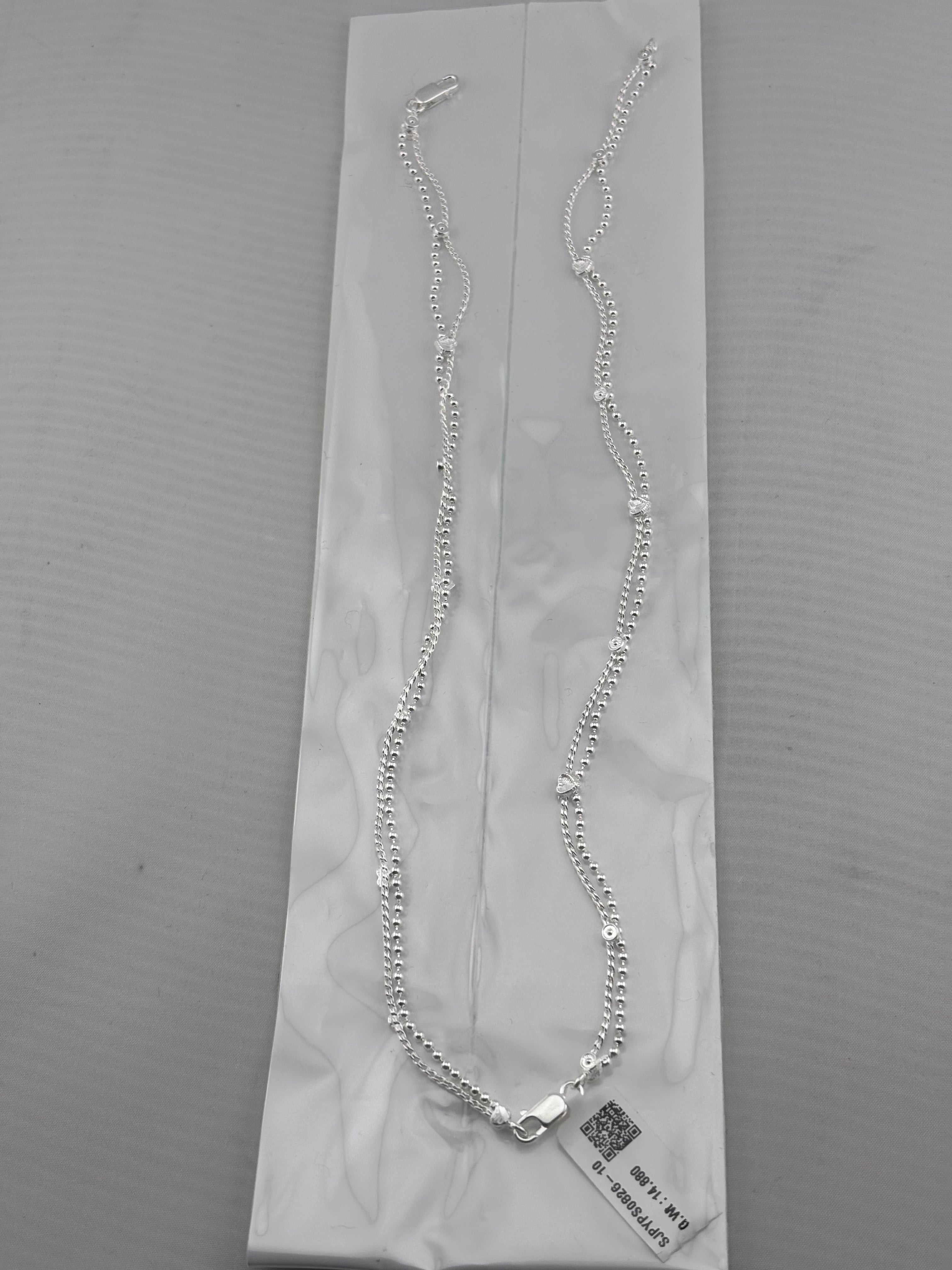 Double Wave Dot Silver Anklet – 99.9% Pure Silver – Adjustable – 14.08 g