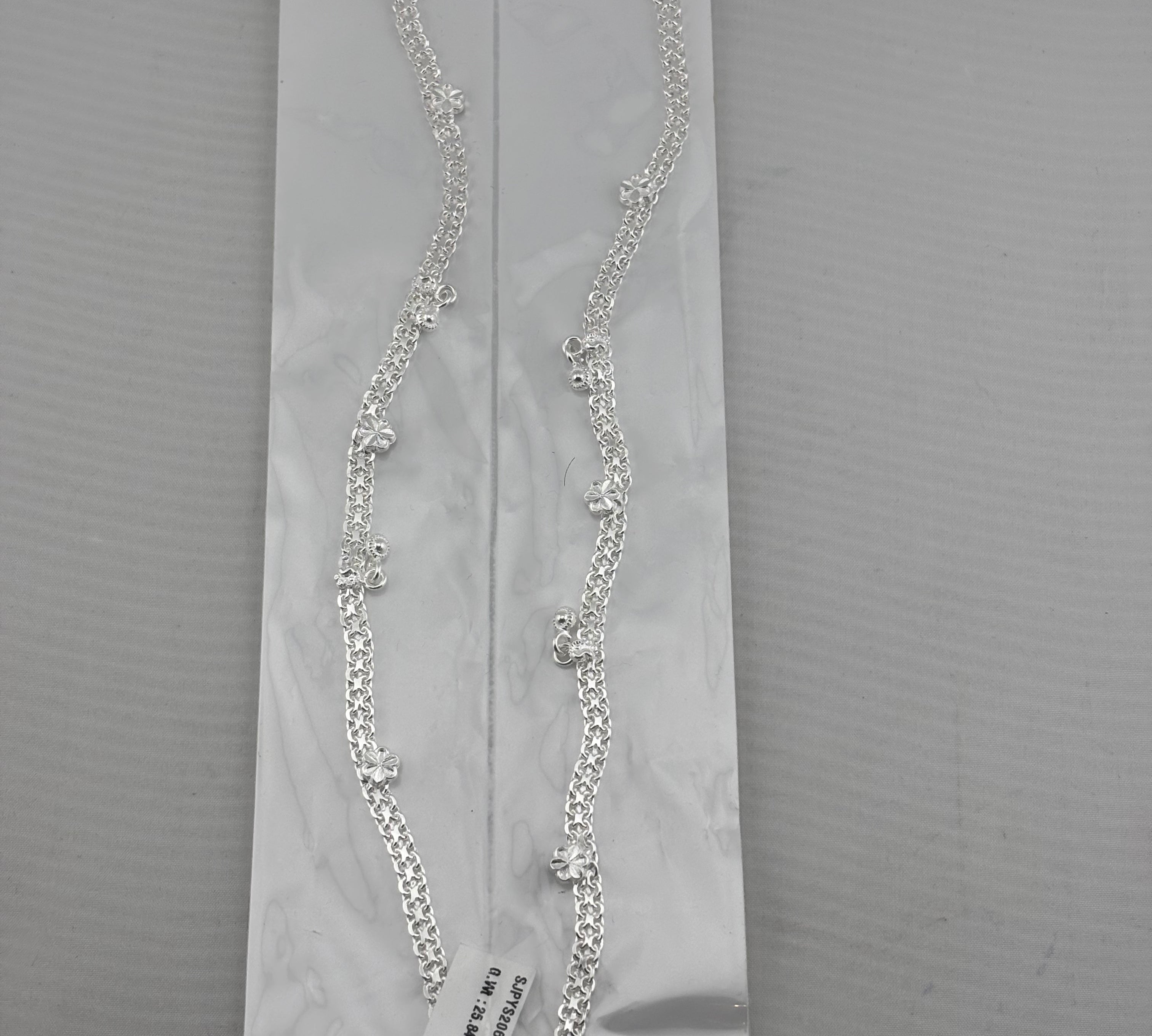 Floral Wave Silver Anklet – 99.9% Pure Silver – Adjustable – 26.40 g