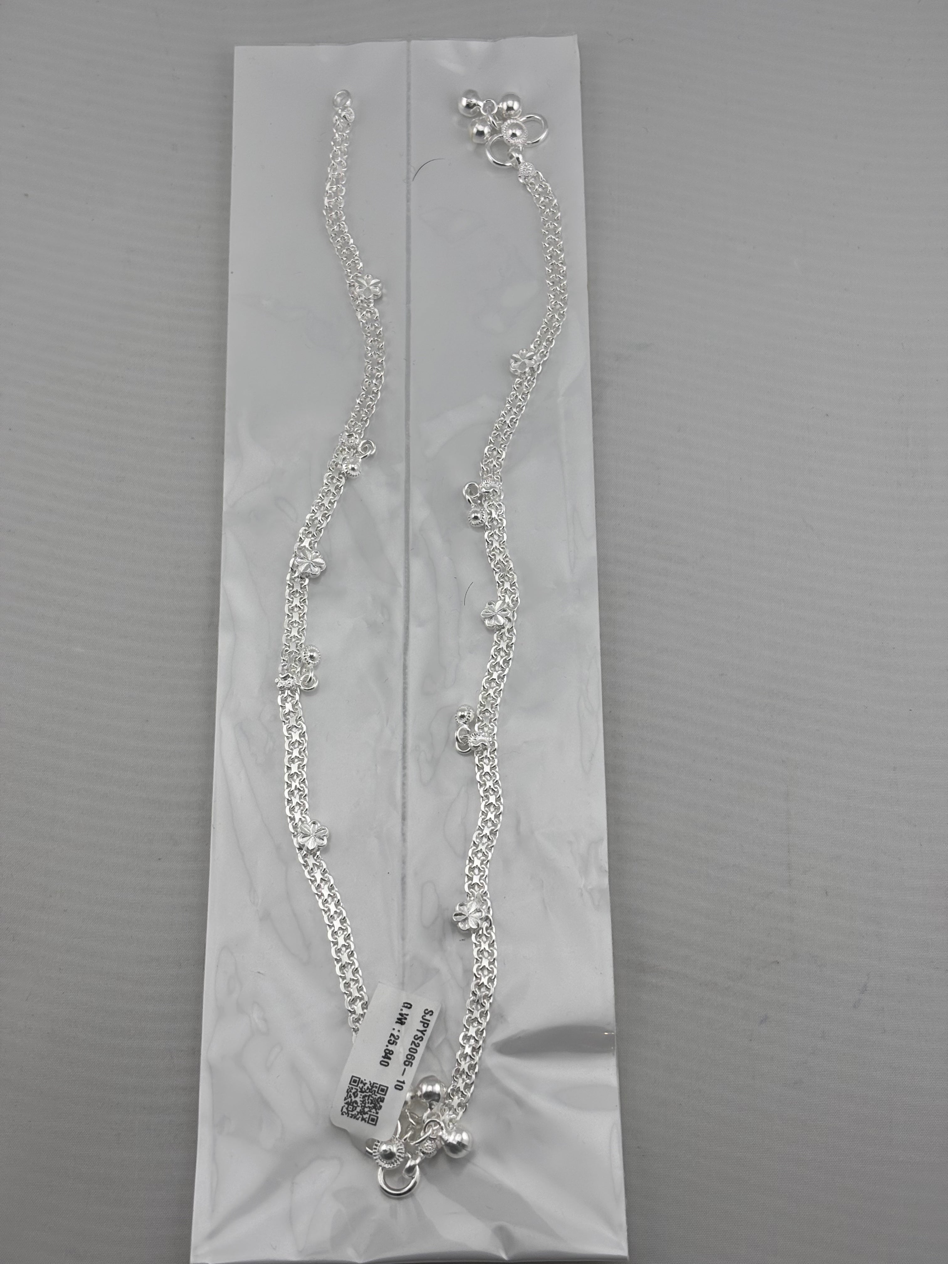 Floral Wave Silver Anklet – 99.9% Pure Silver – Adjustable – 26.40 g