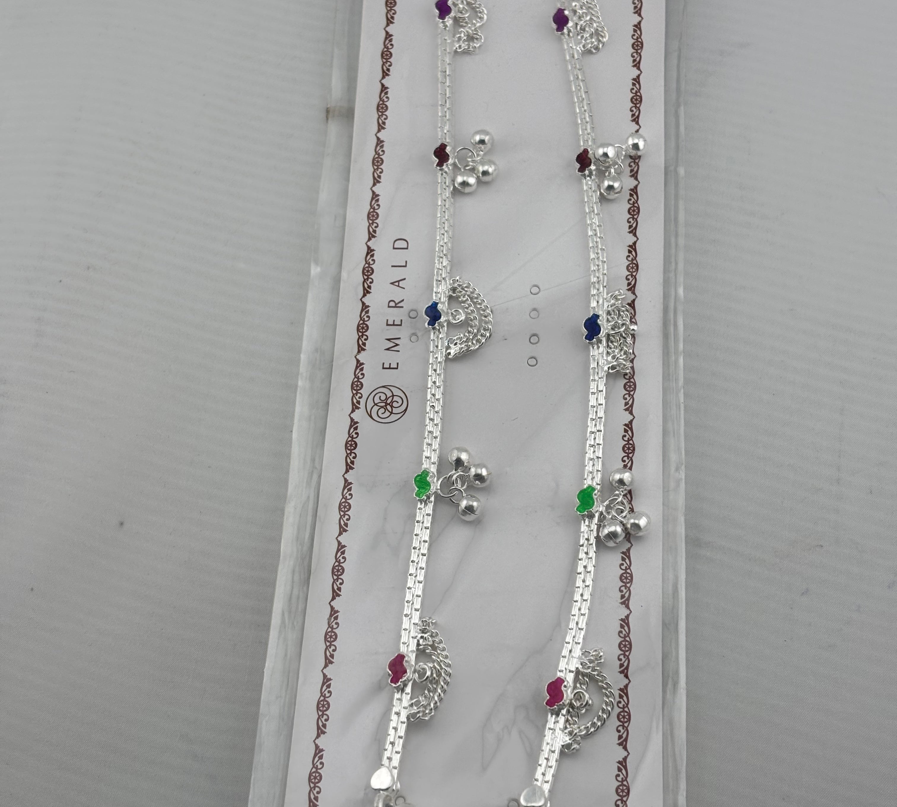 Rainbow Floral Layered Silver Anklet – 99.9% Pure Silver – Adjustable – 53.22 g