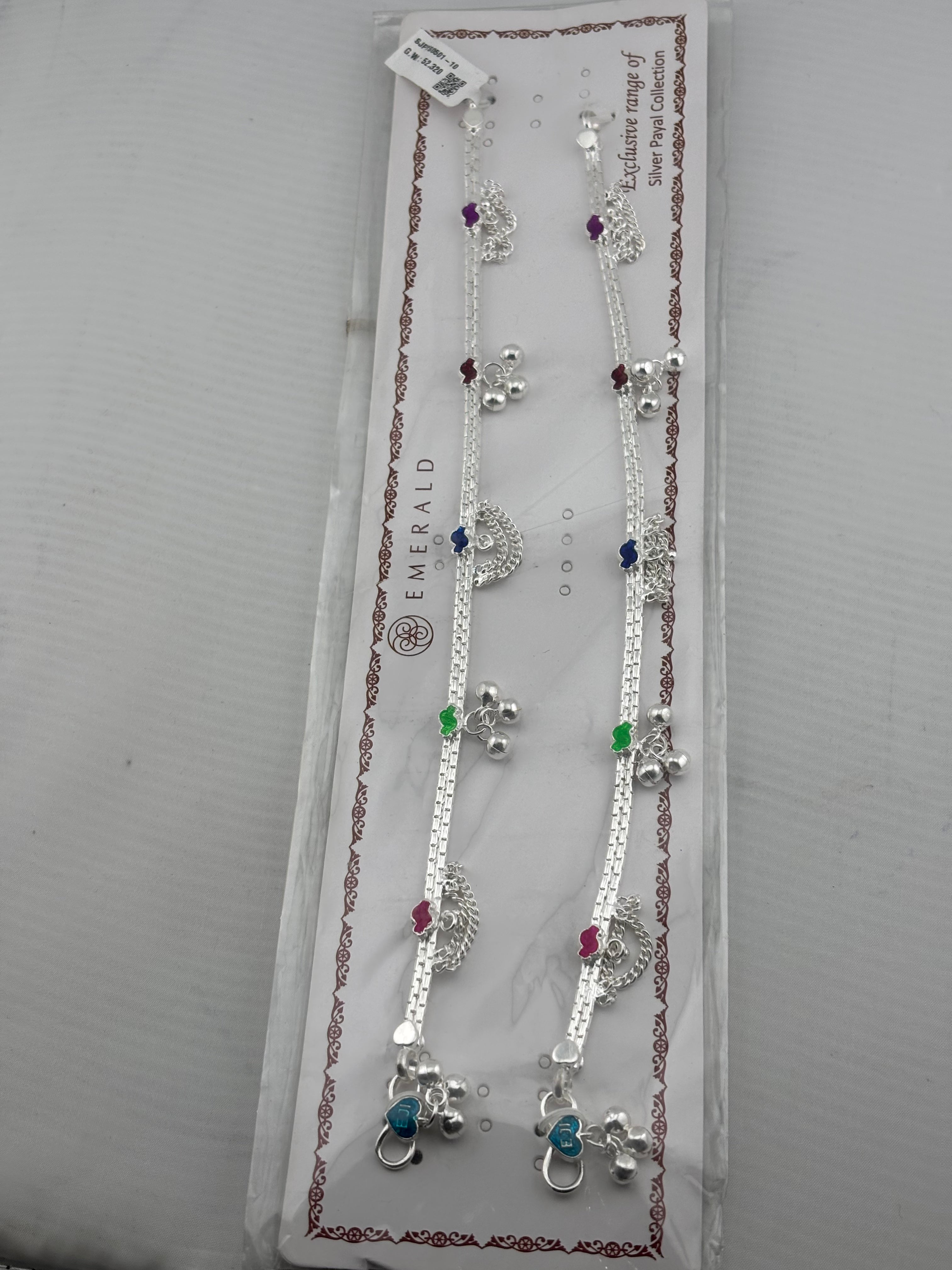 Rainbow Floral Layered Silver Anklet – 99.9% Pure Silver – Adjustable – 53.22 g