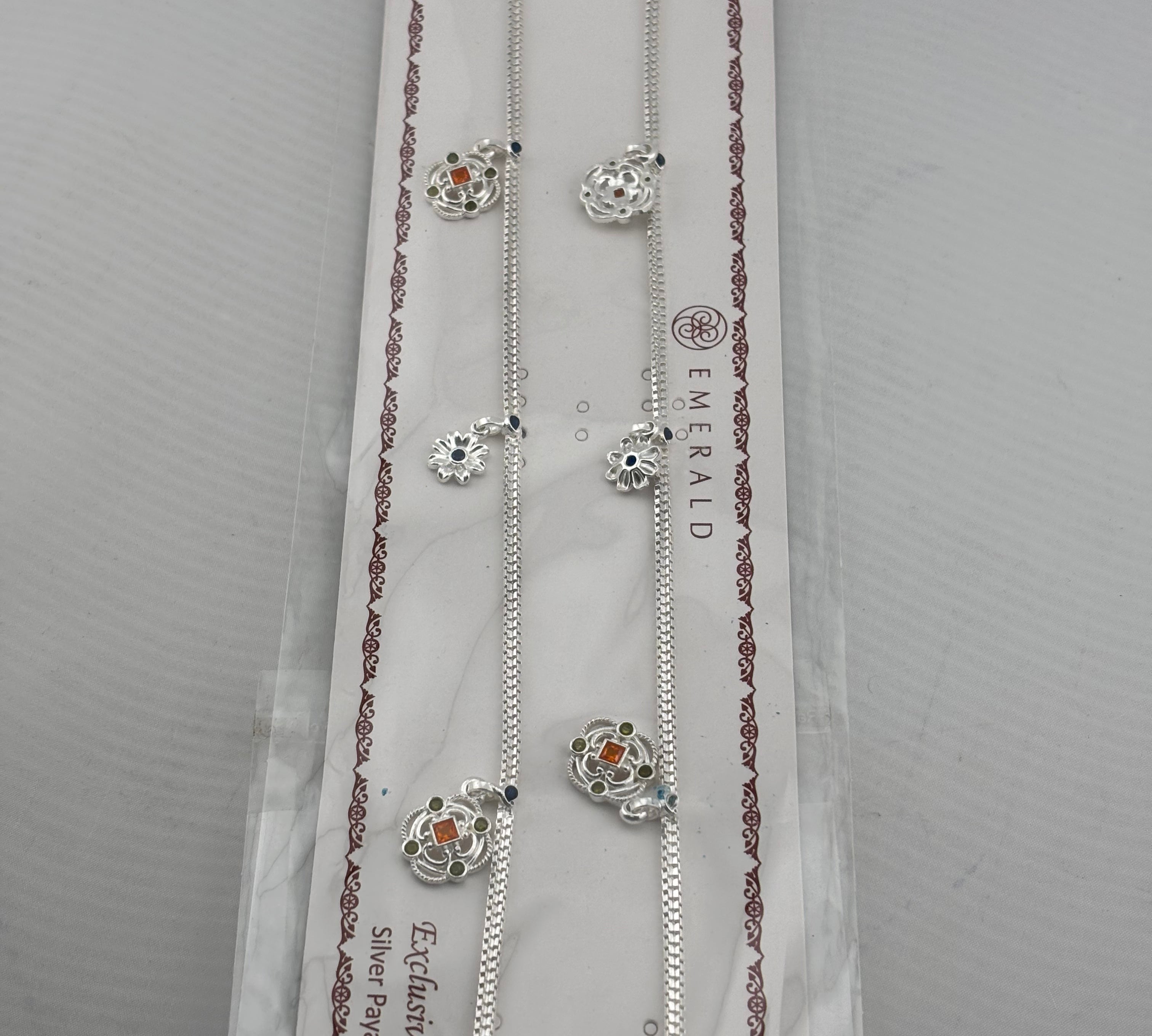 Royal Floral Kundan Silver Anklet – 99.9% Pure Silver – Adjustable – 29.48 g