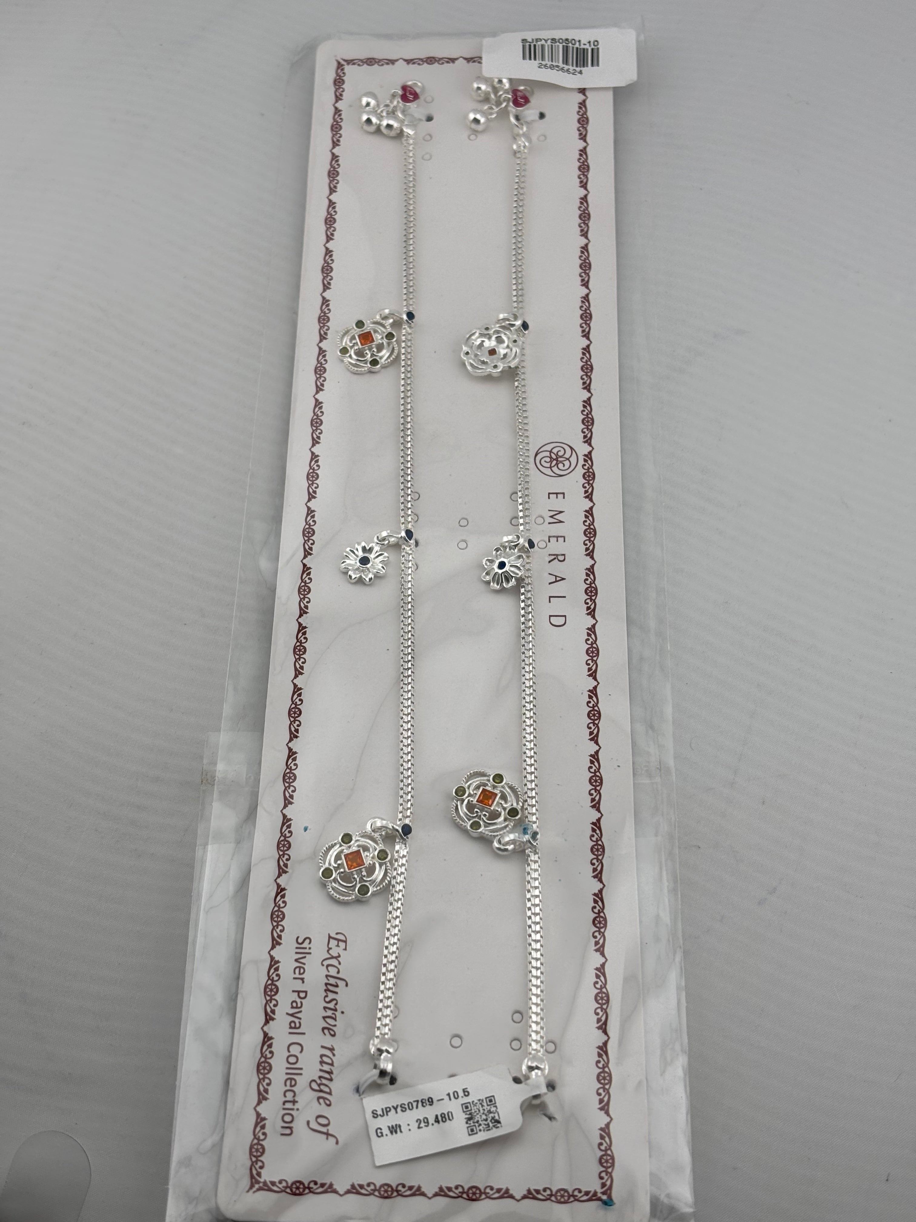 Royal Floral Kundan Silver Anklet – 99.9% Pure Silver – Adjustable – 29.48 g