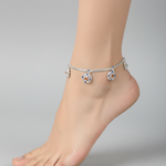 Royal Floral Kundan Silver Anklet – 99.9% Pure Silver – Adjustable – 29.48 g