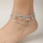 Color Pop Charm Silver Anklet – 99.9% Pure Silver – Adjustable – Multicolor Stones – 43g
