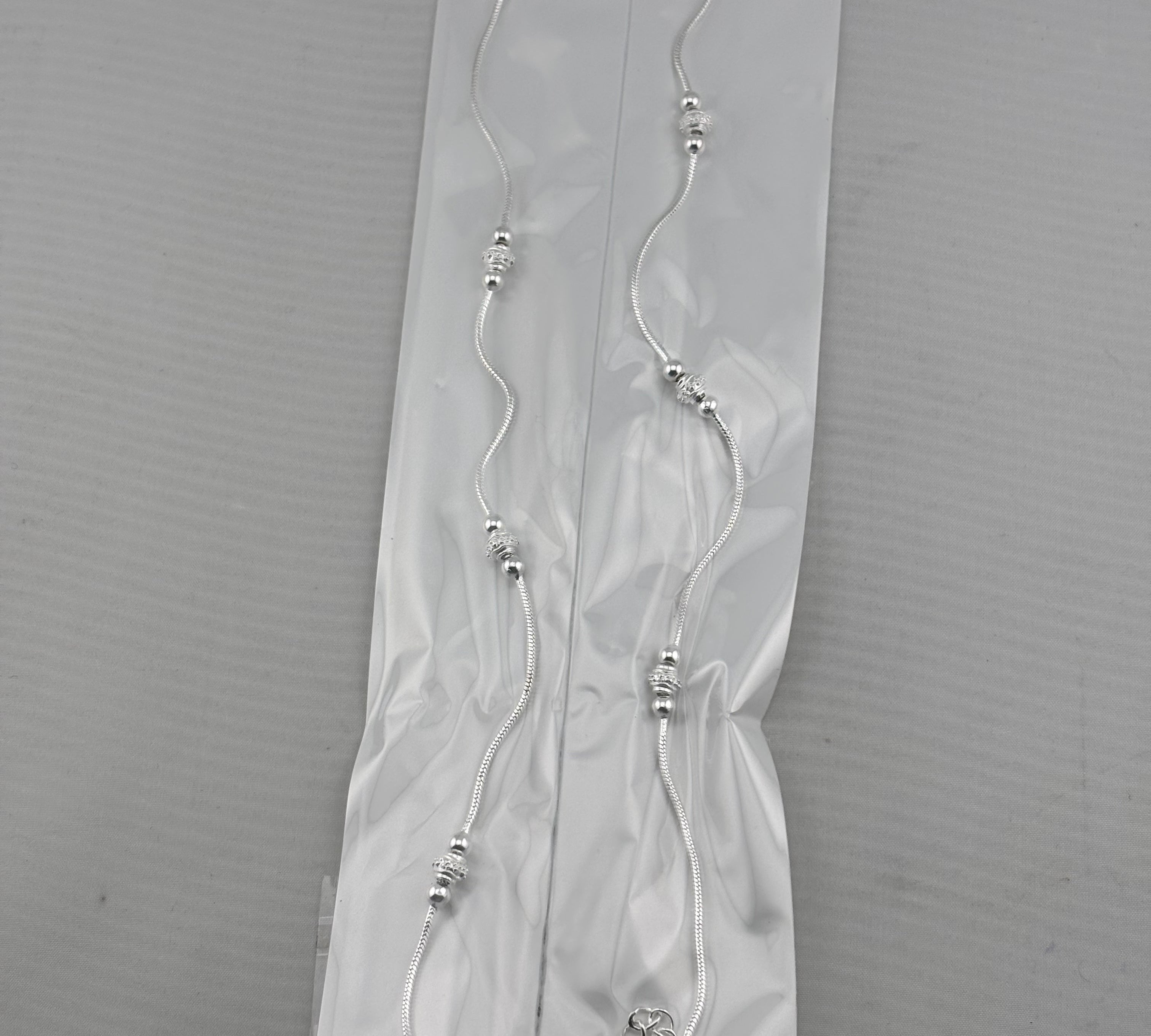 Minimal Bead Flow Silver Anklet – 99.9% Pure Silver – Adjustable – 13.37 g