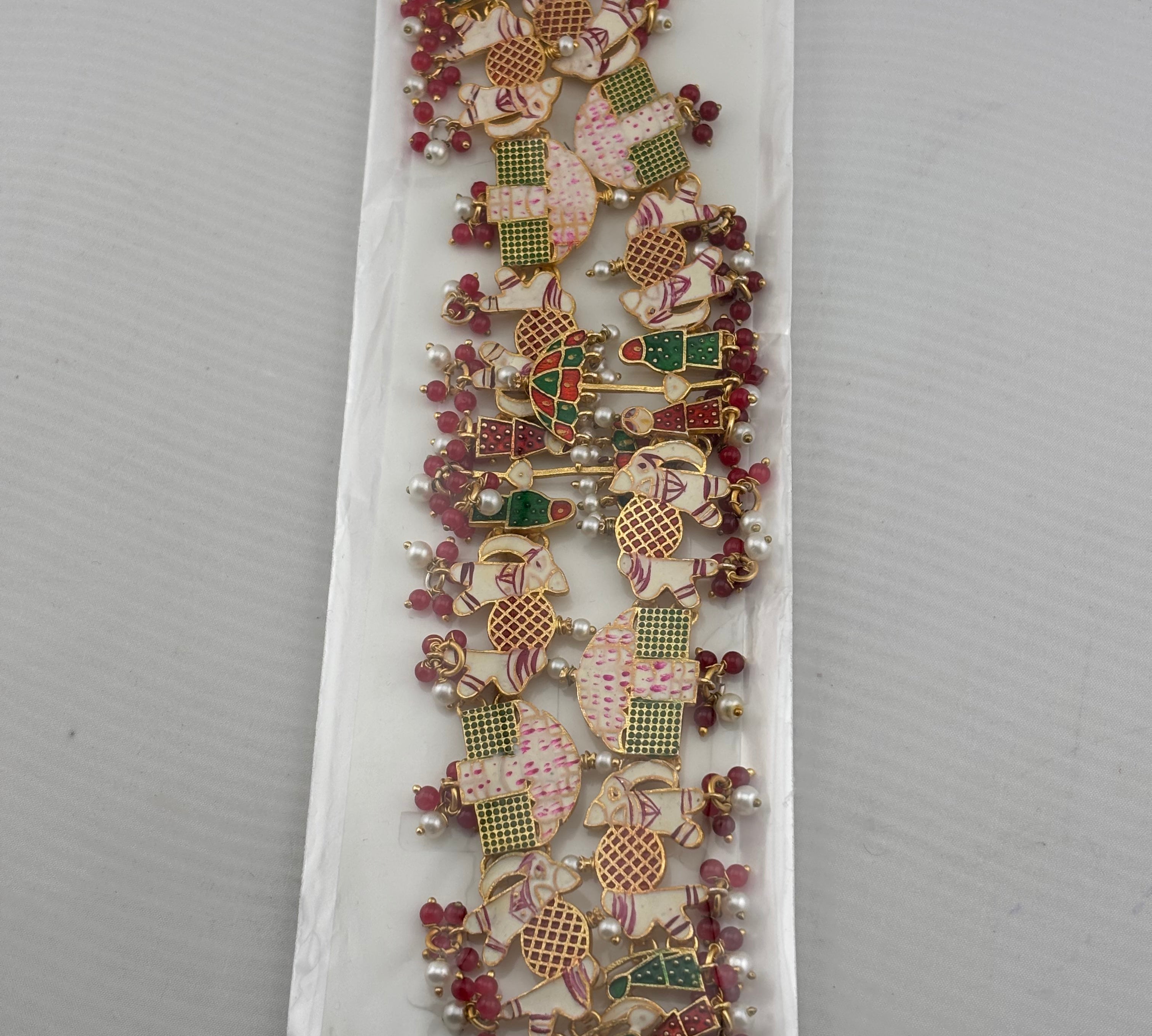Royal Meenakari Elephant Anklet – Gold Finish – Multicolor Stones & Pearls