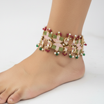 Royal Meenakari Elephant Anklet – Gold Finish – Multicolor Stones & Pearls
