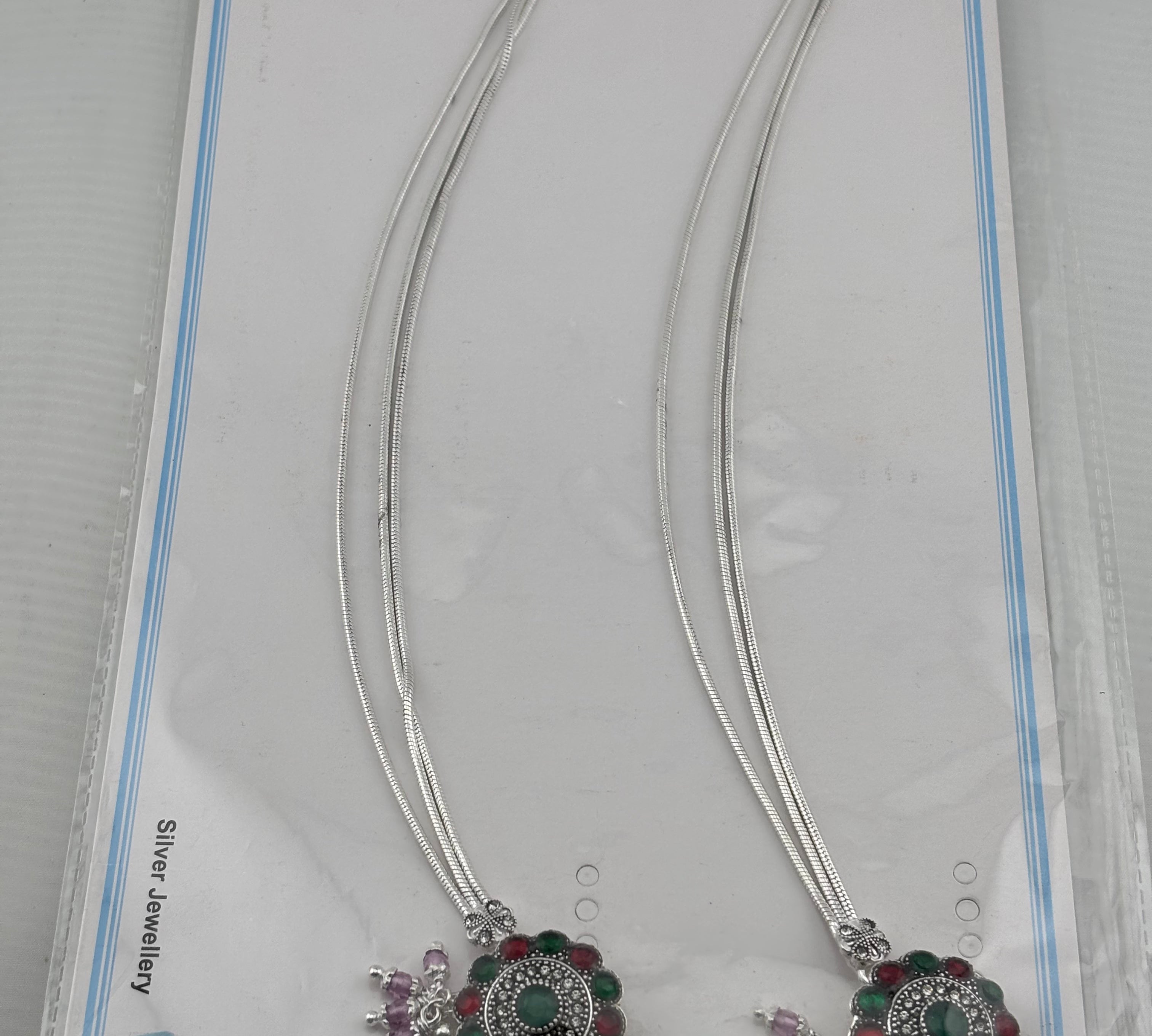 Royal Circle Kundan Silver Anklet – 99.9% Pure Silver – Multicolor Stones – Adjustable – 75g