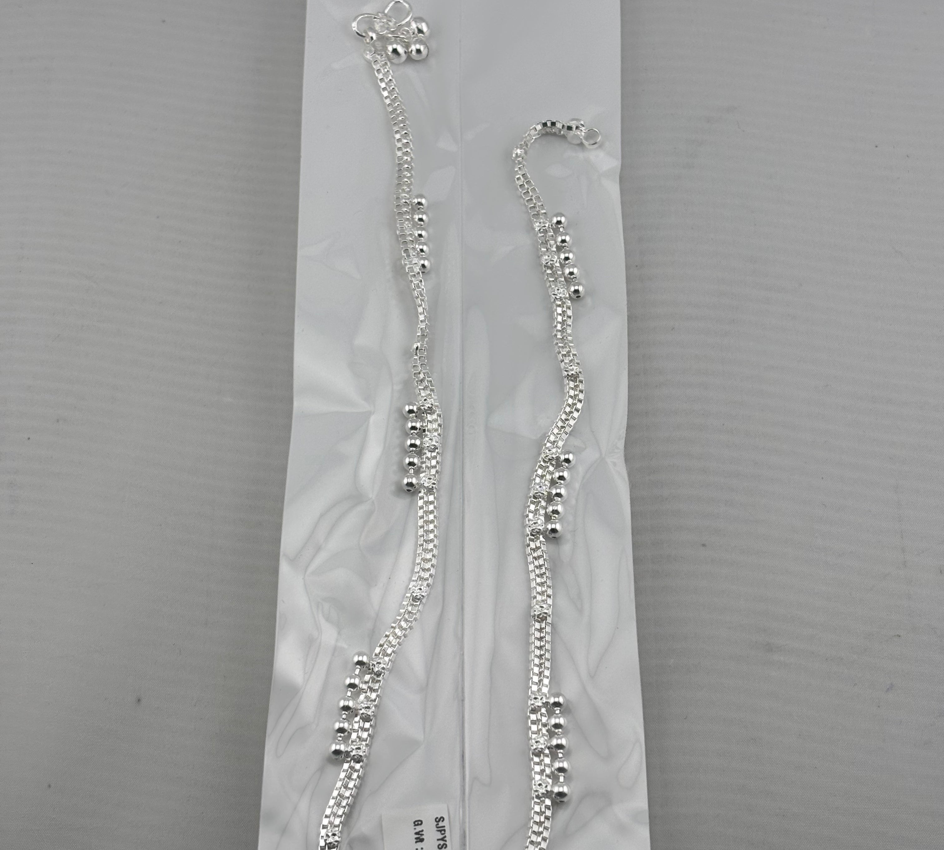 Dual Chain Wave Silver Anklet – 99.9% Pure Silver – Ghungroo Style – Adjustable – 36.80 g