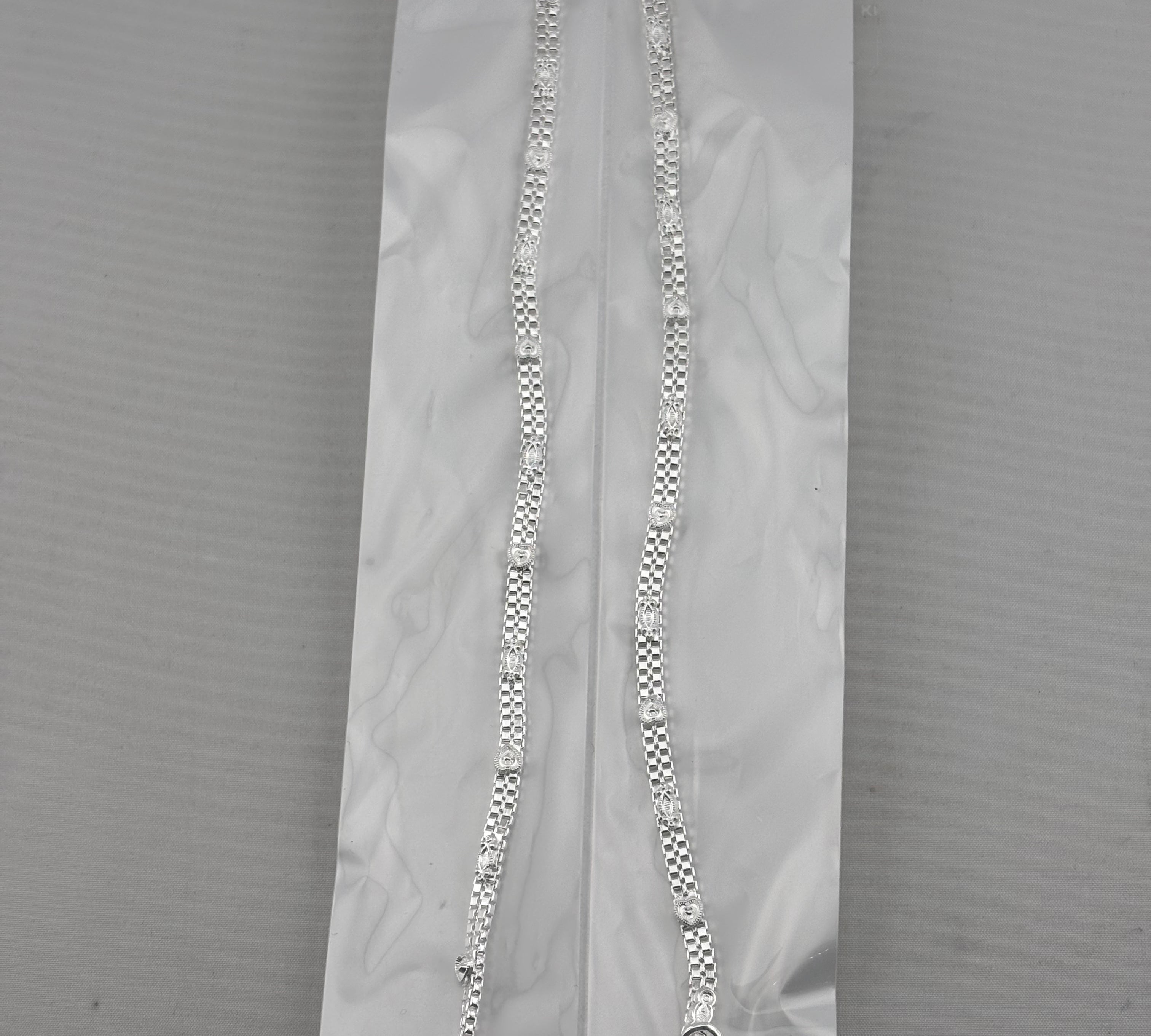 Grid Pattern Silver Anklet – 99.9% Pure Silver – Minimal Ghungroo Charm – Adjustable – 29.730g