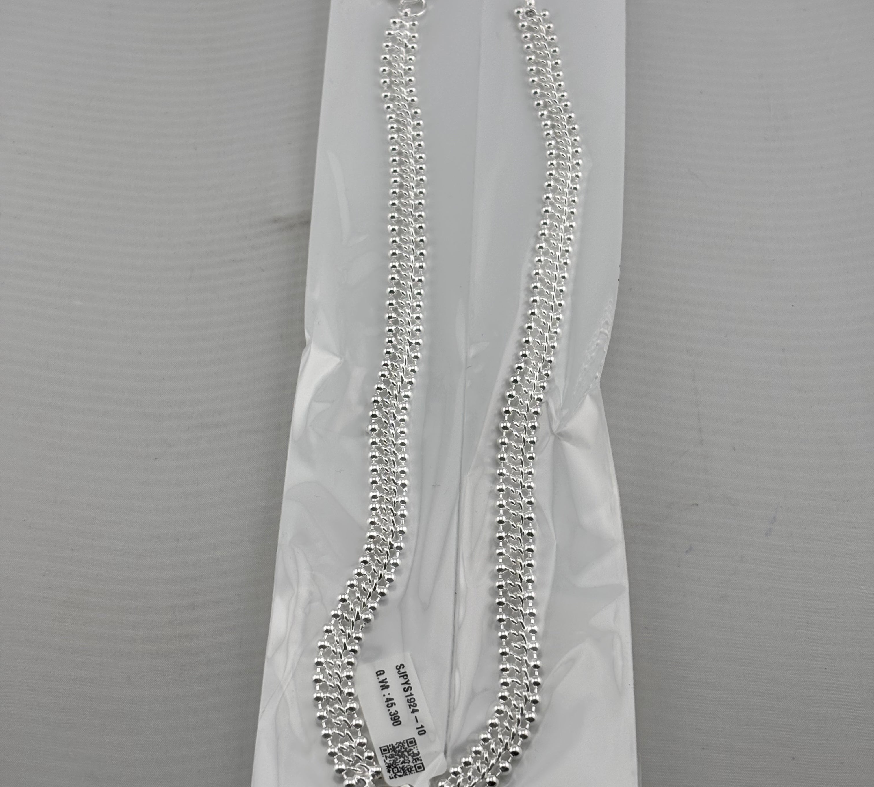 Multi Layer Silver Anklet – 99.9% Pure Silver – Beaded Chain Design – Adjustable – 36.50 g