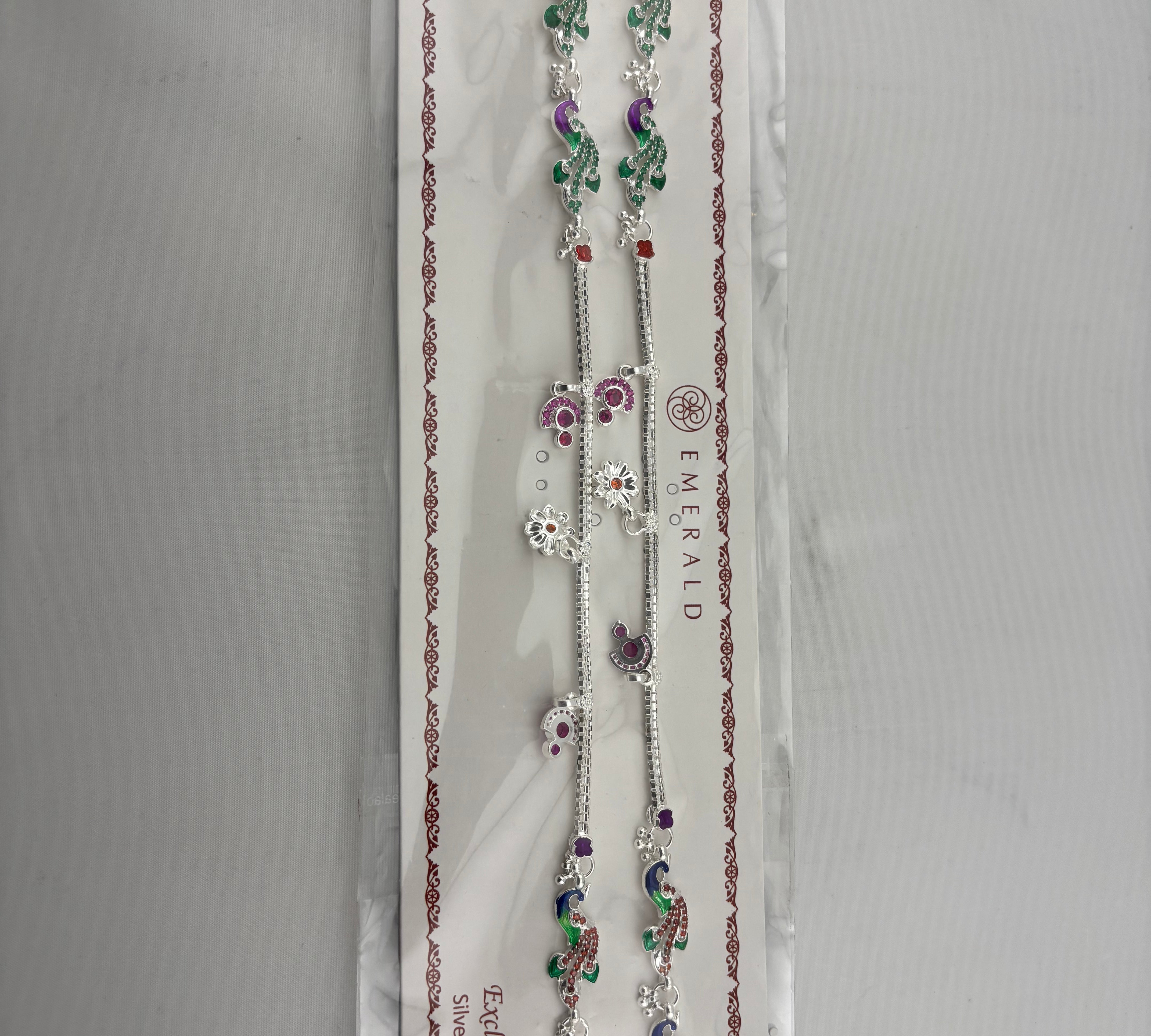 Royal Peacock Charm Anklet – 925 Sterling Silver – Multicolor Enamel Work – Adjustable