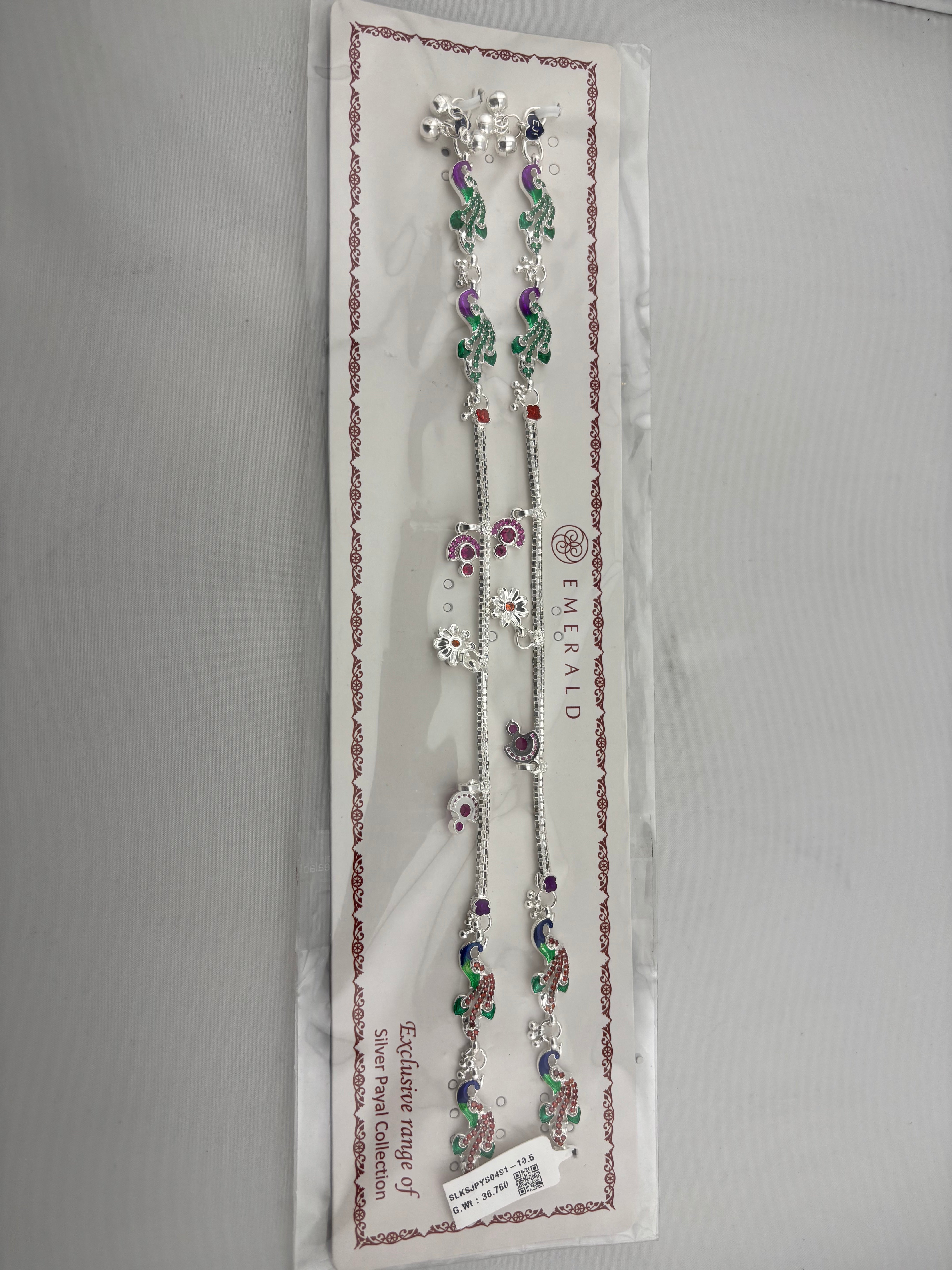 Royal Peacock Charm Anklet – 925 Sterling Silver – Multicolor Enamel Work – Adjustable
