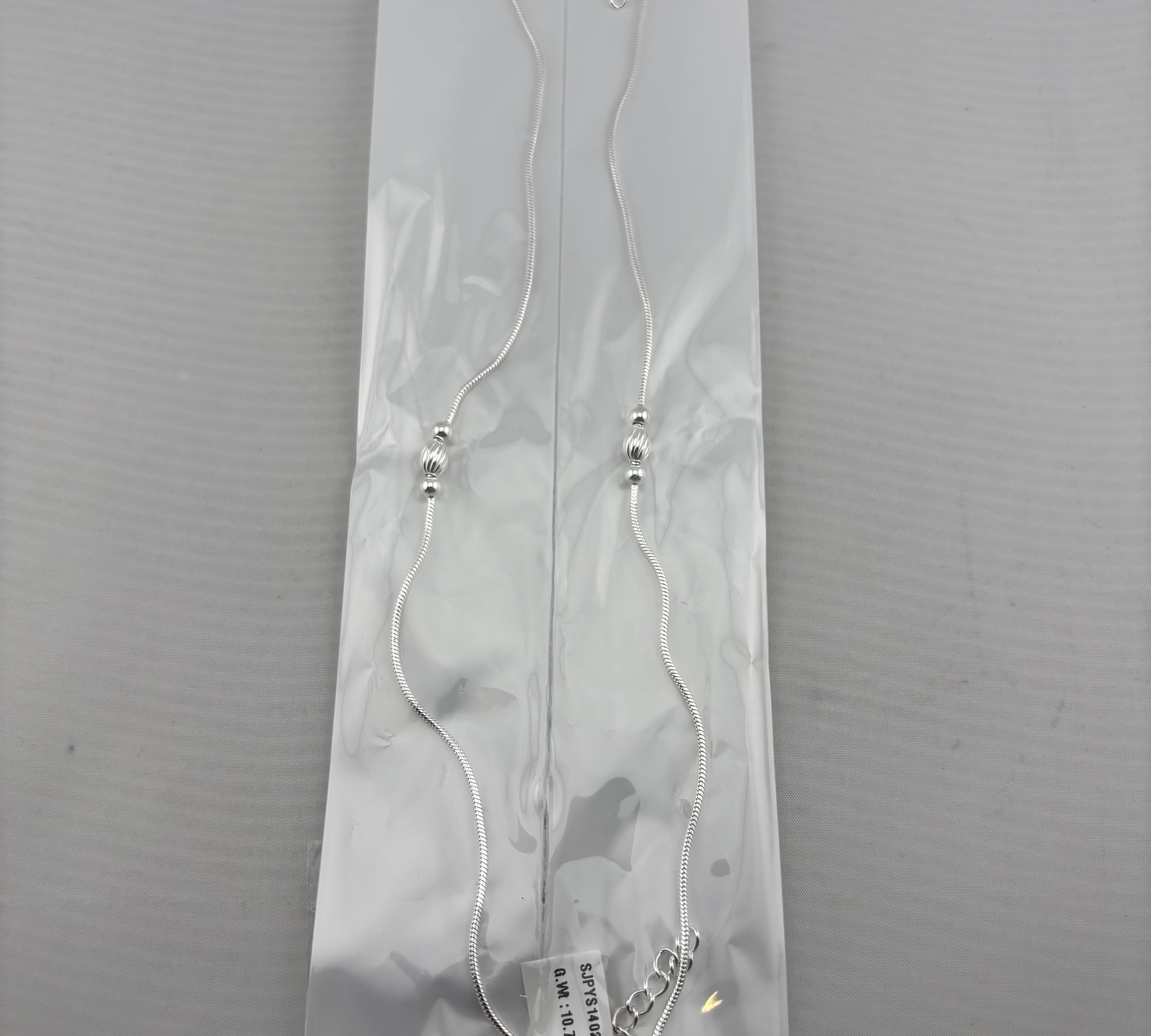 Minimal Bead Silver Anklet – 925 Sterling Silver – Single Accent Design – Adjustable – 10.18 g