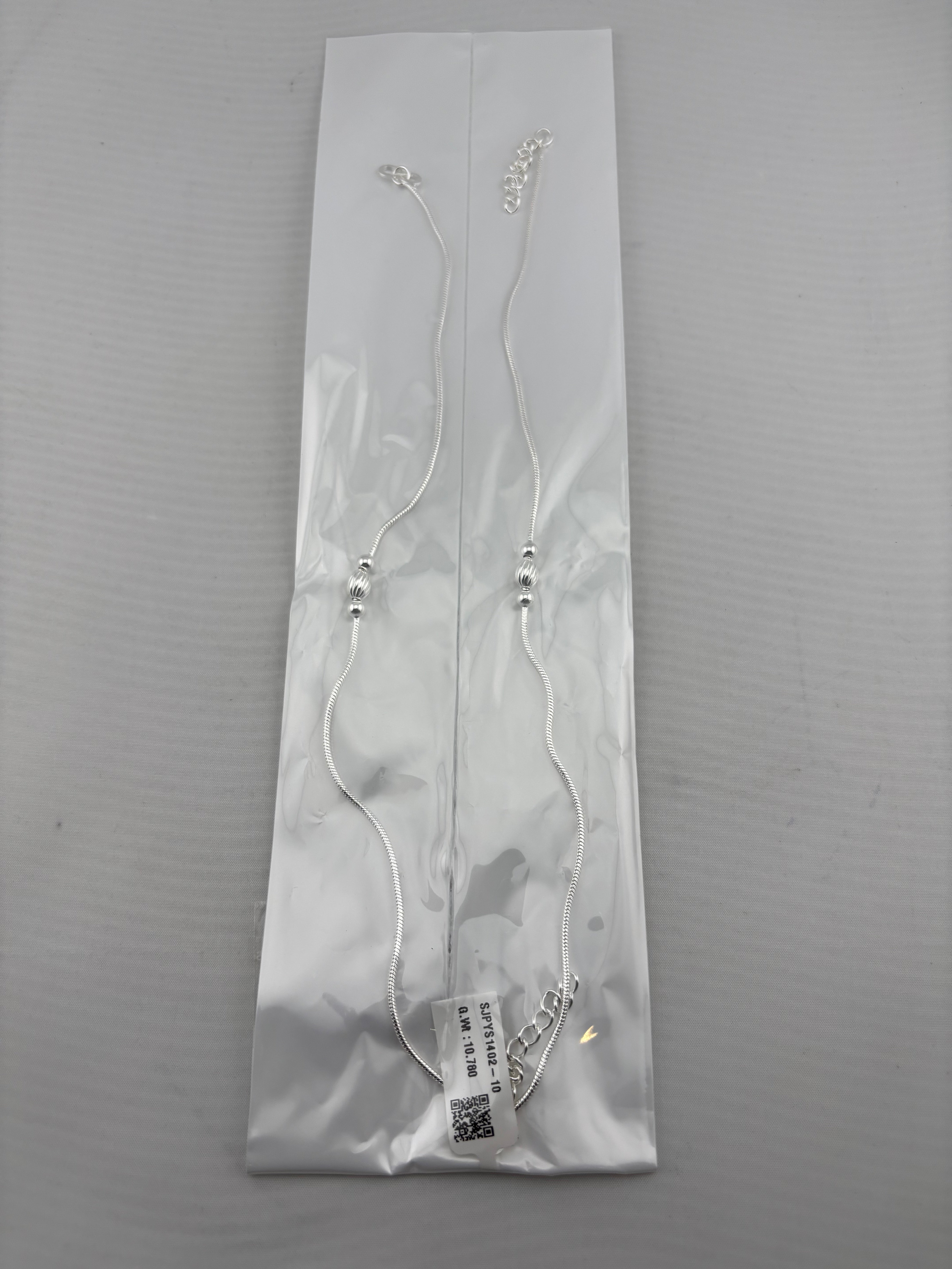 Minimal Bead Silver Anklet – 925 Sterling Silver – Single Accent Design – Adjustable – 10.18 g