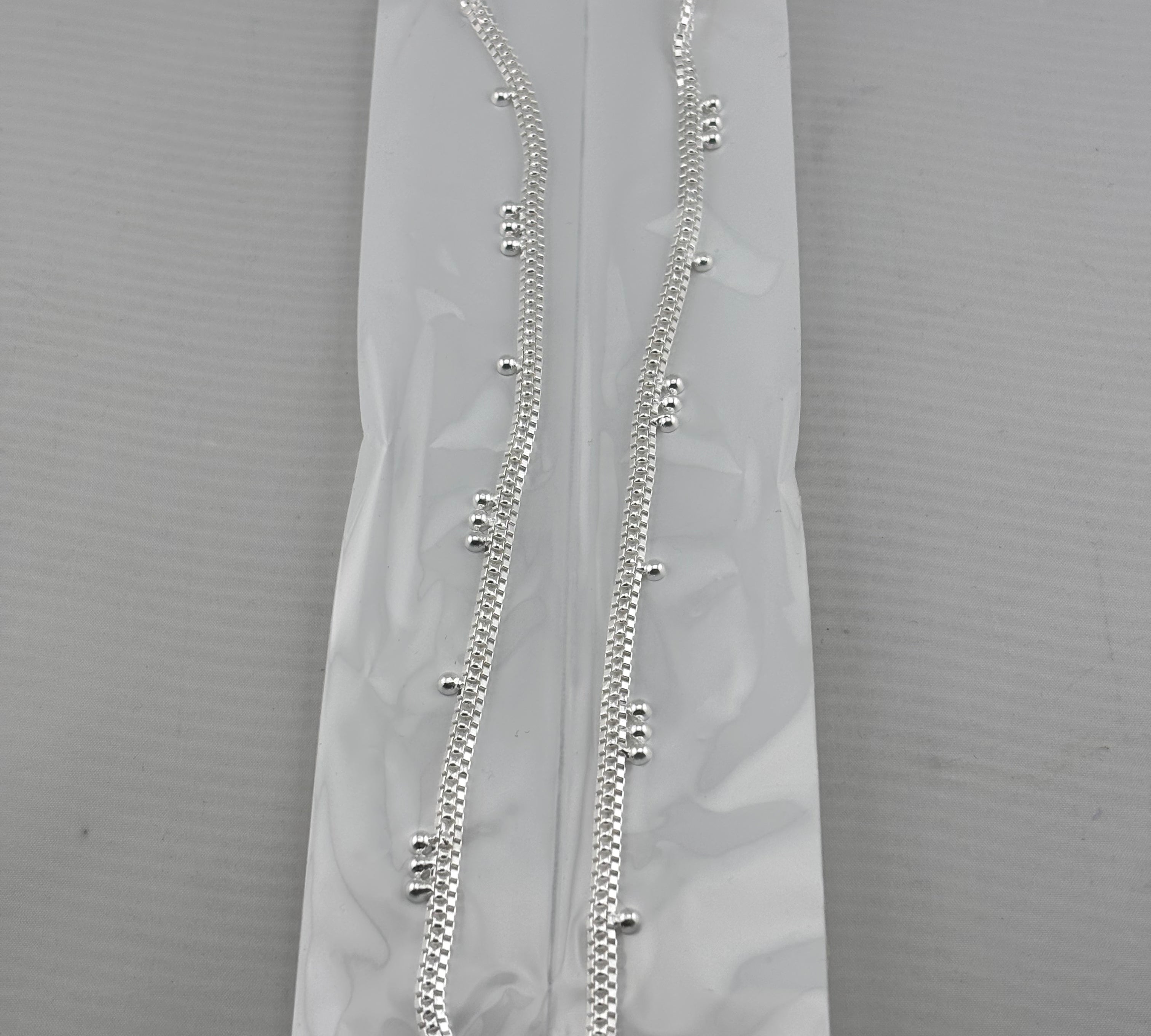 Beaded Line Silver Anklet – 925 Sterling Silver – Minimal Ghungroo Style – Adjustable – 30g