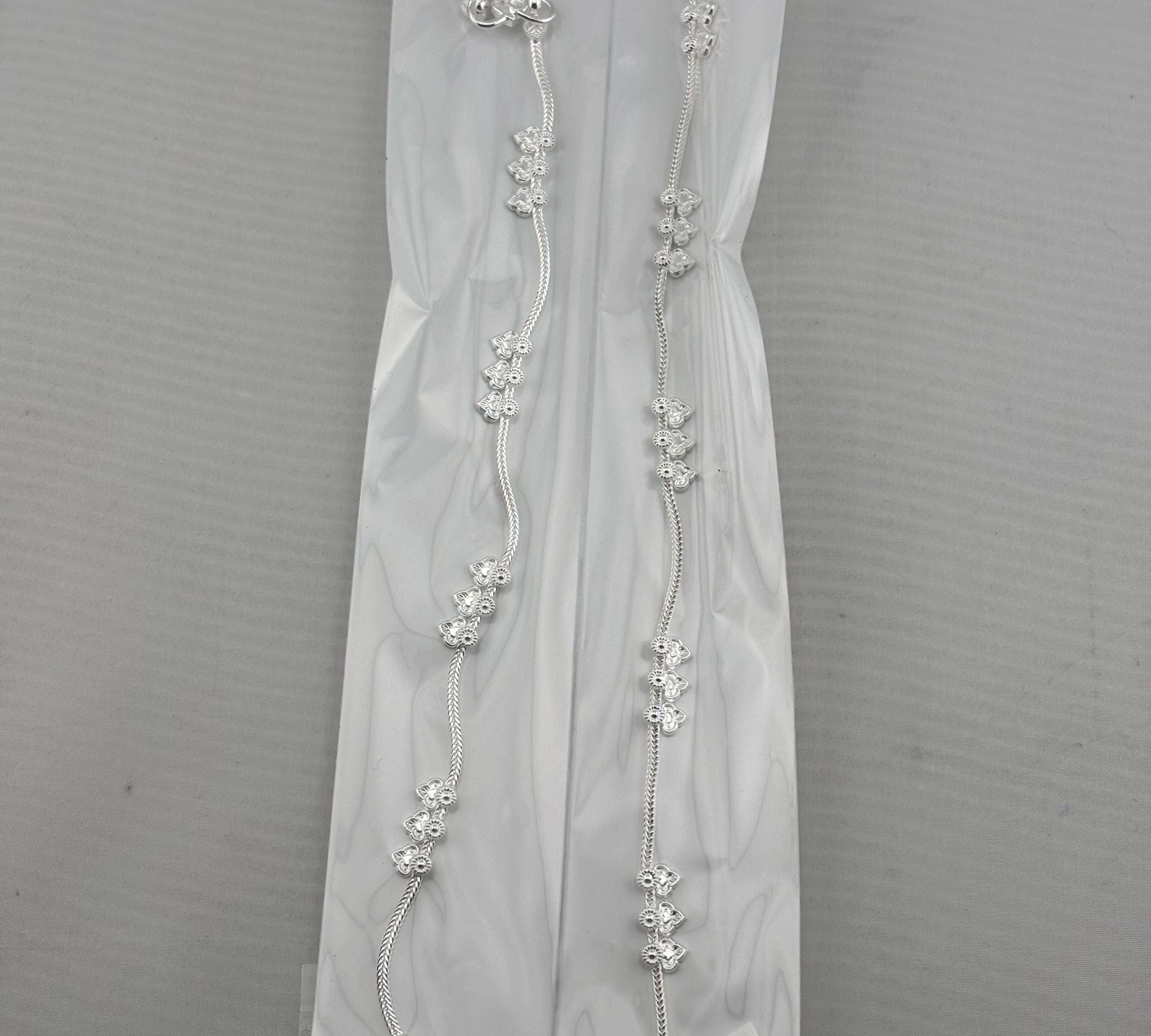 Floral Cluster Chain Anklet – 925 Sterling Silver – Adjustable – 21.14g