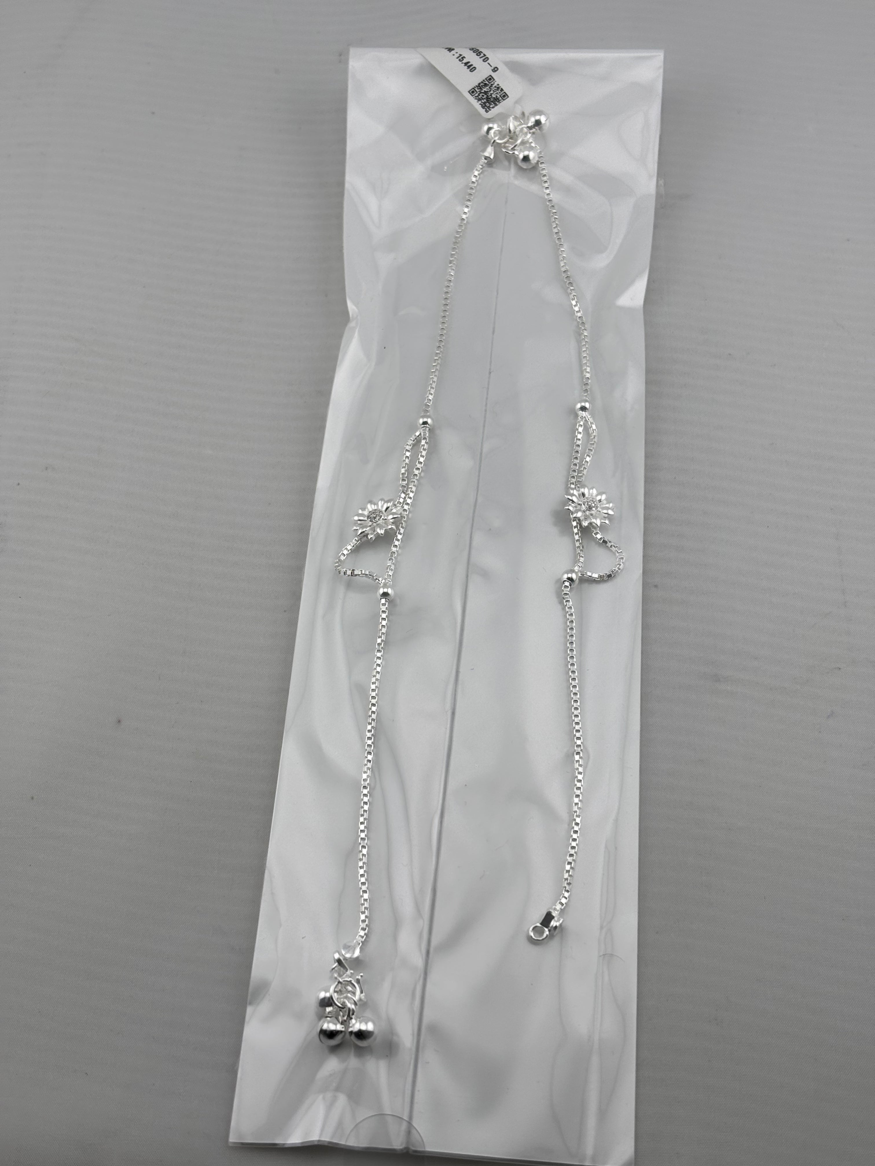 Floral Curve Chain Anklet – 925 Sterling Silver – Adjustable – 15g