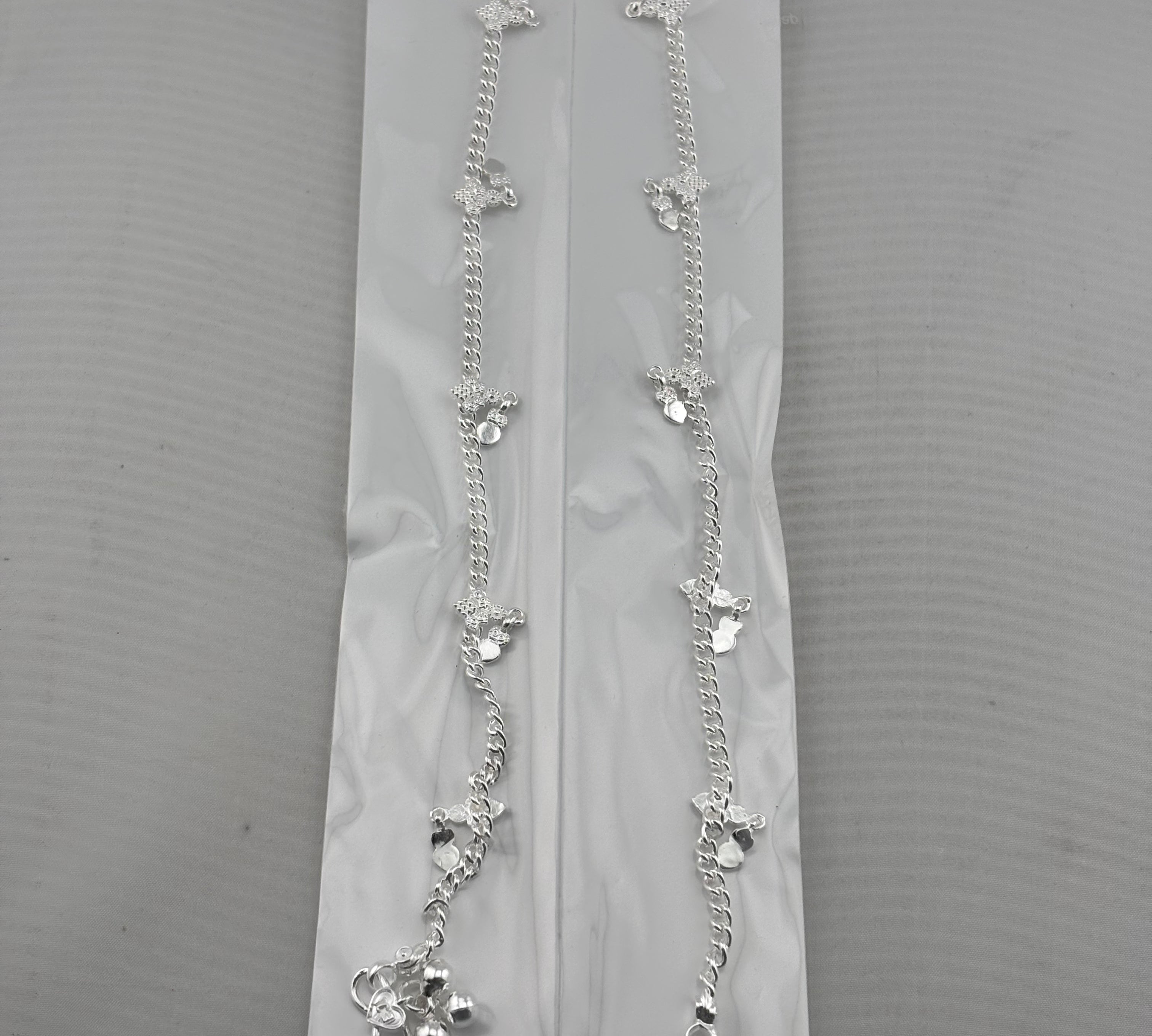 Floral Charm Chain Anklet – 925 Sterling Silver – Adjustable – 28g