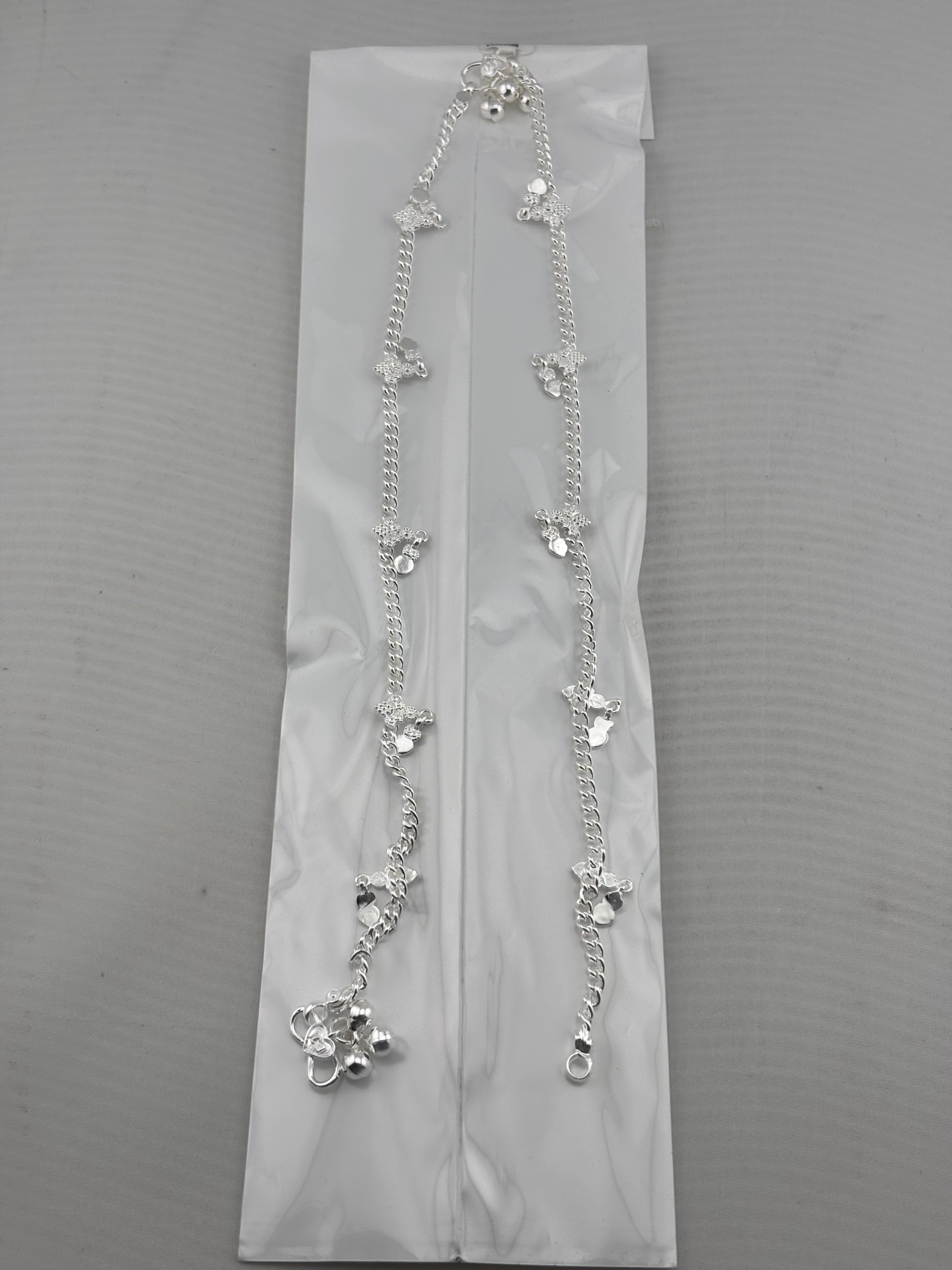 Floral Charm Chain Anklet – 925 Sterling Silver – Adjustable – 28g