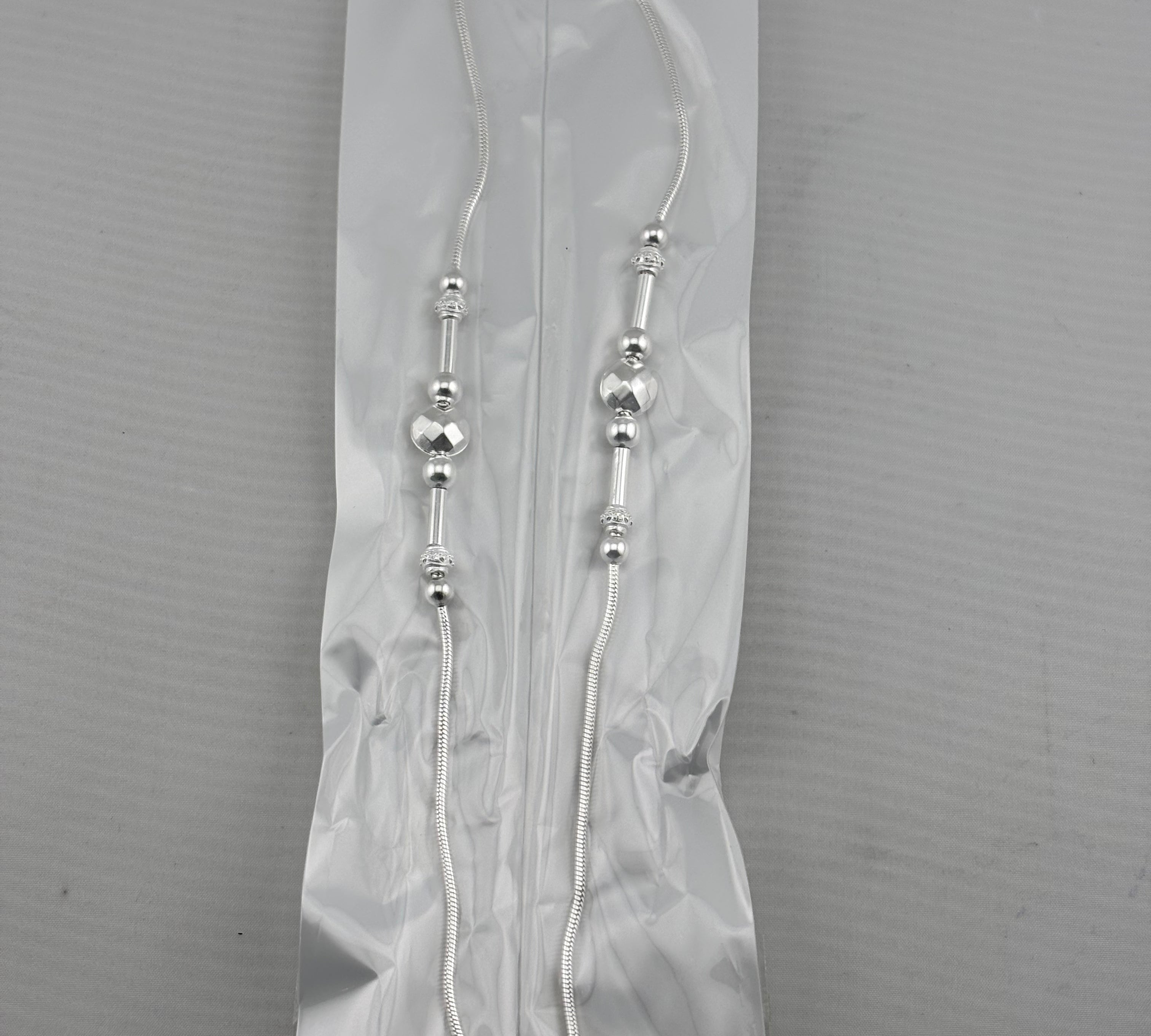 Beaded Bar Center Anklet – 925 Sterling Silver – Adjustable – 23g
