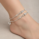 Beaded Bar Center Anklet – 925 Sterling Silver – Adjustable – 23g