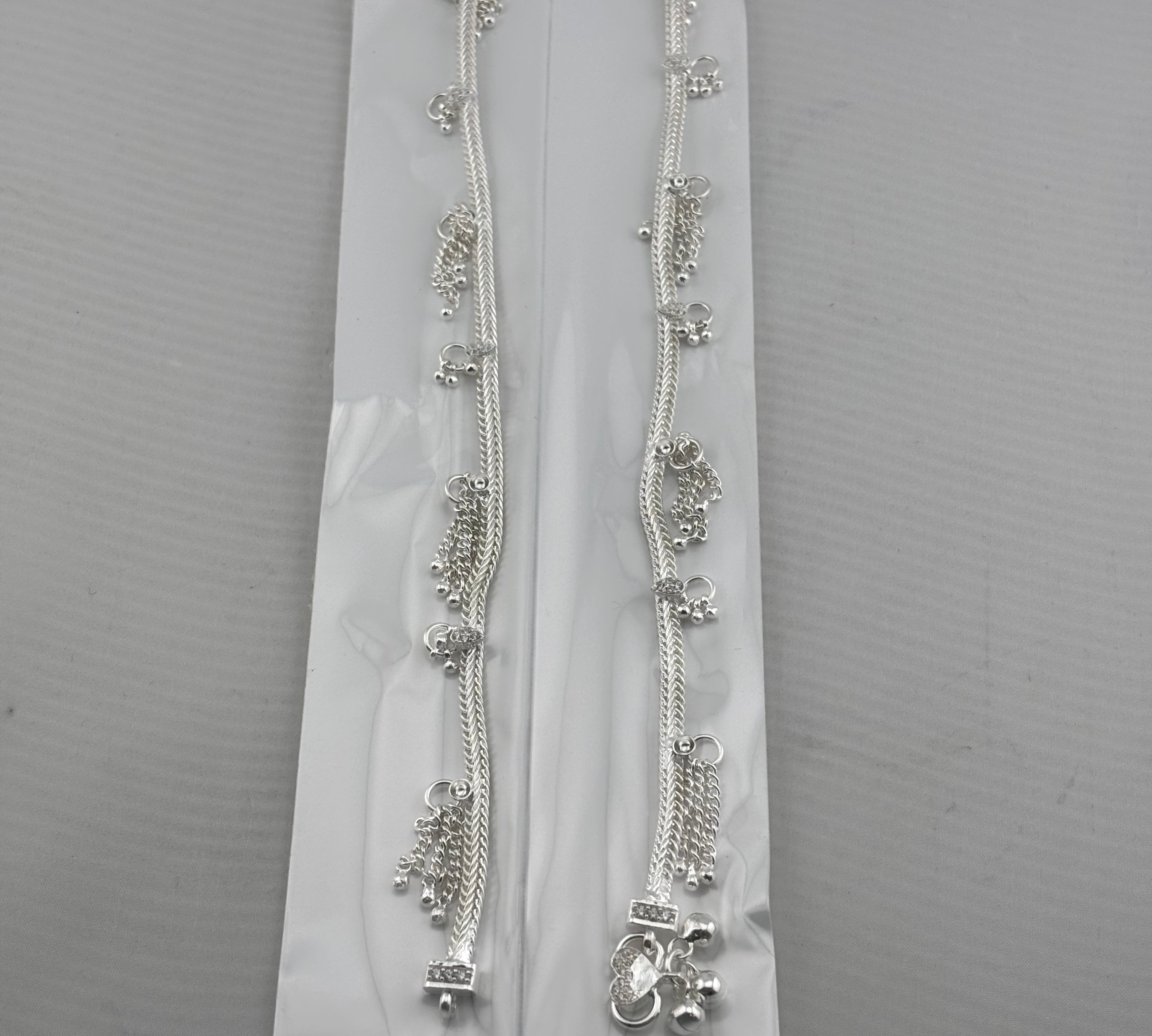 Tassel Charm Chain Anklet – 925 Sterling Silver – Adjustable – 45g