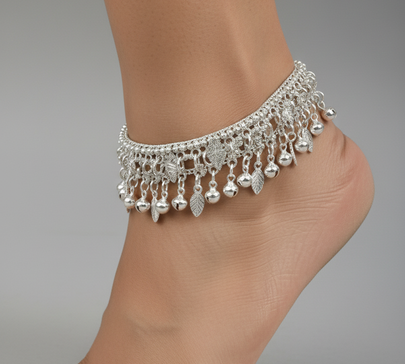 Tassel Charm Chain Anklet – 925 Sterling Silver – Adjustable – 45g