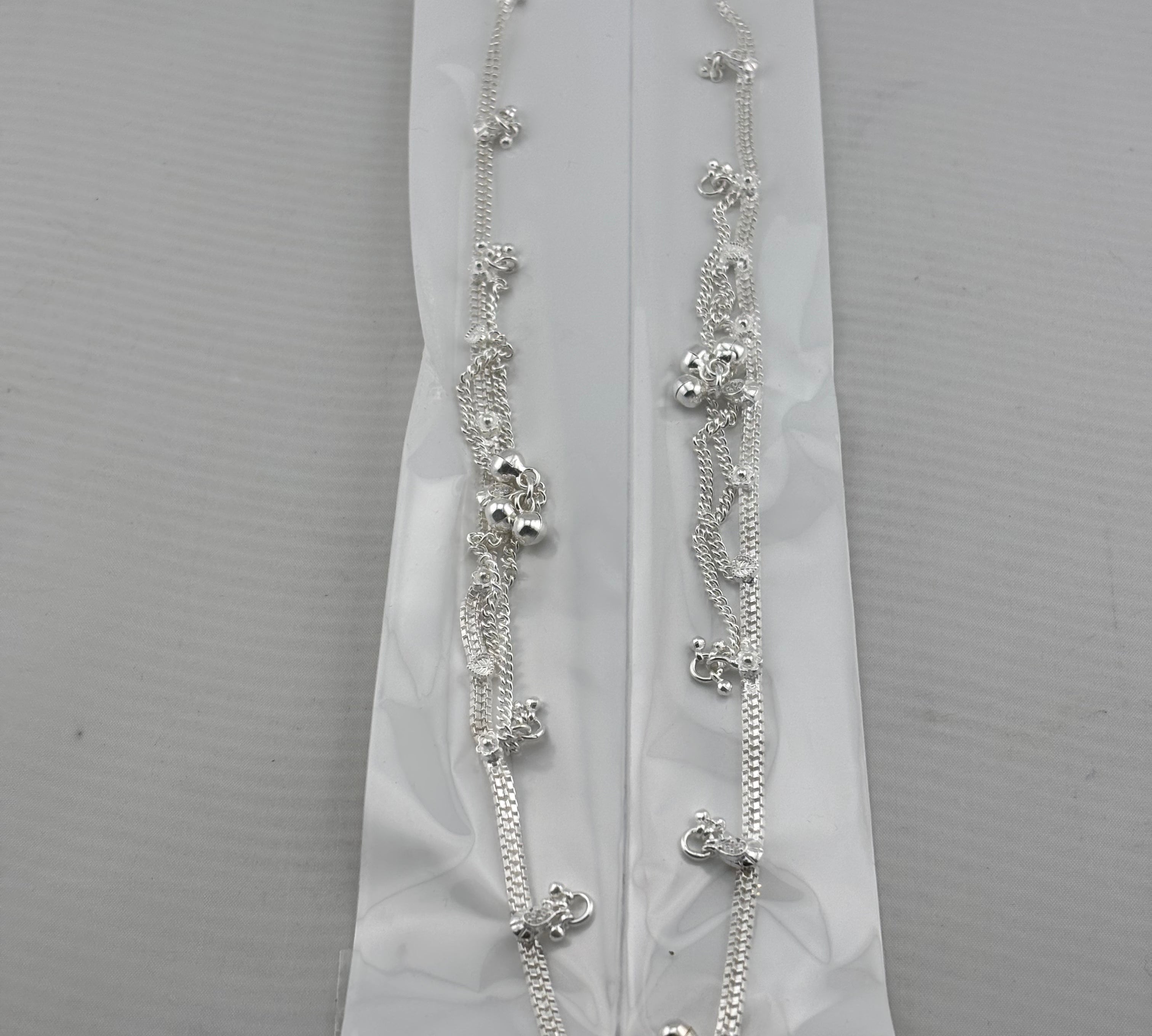 Flat Chain Tassel Charm Anklet – 925 Sterling Silver – Adjustable – 39g