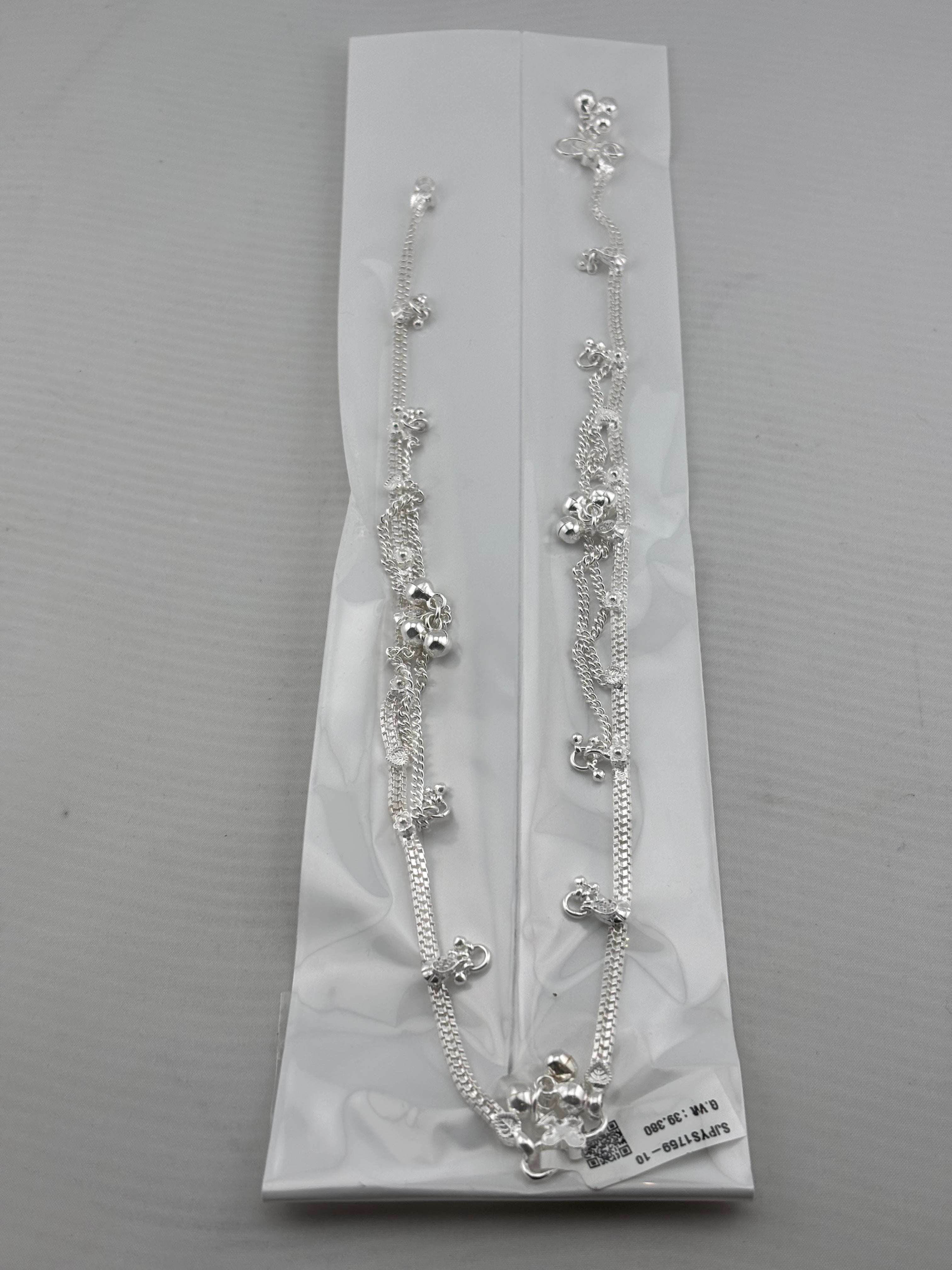 Flat Chain Tassel Charm Anklet – 925 Sterling Silver – Adjustable – 39g