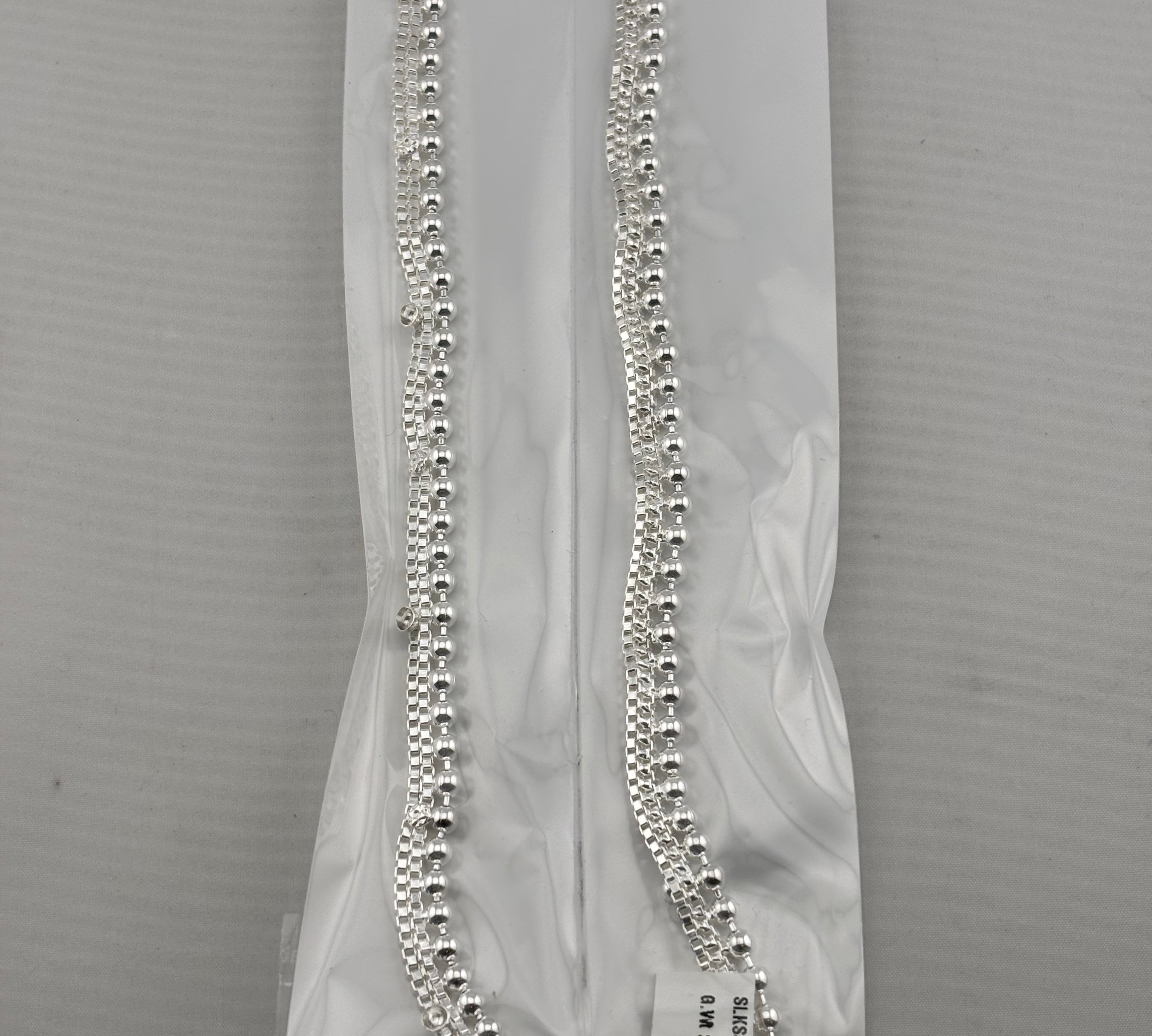 Beaded Double Chain Anklet – 925 Sterling Silver – Adjustable – 50g