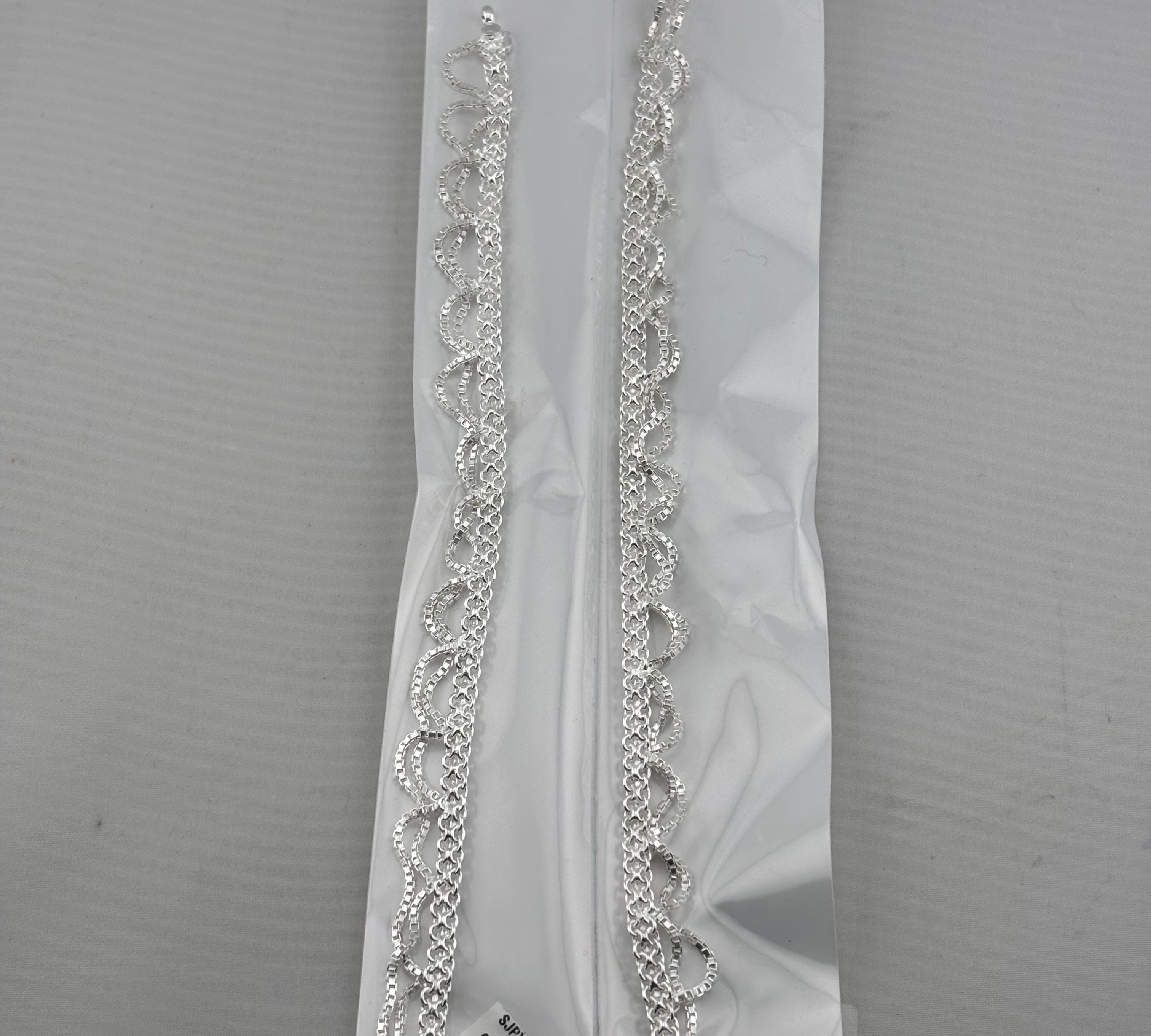 Wave Pattern Chain Anklet – 925 Sterling Silver – Adjustable – 45g