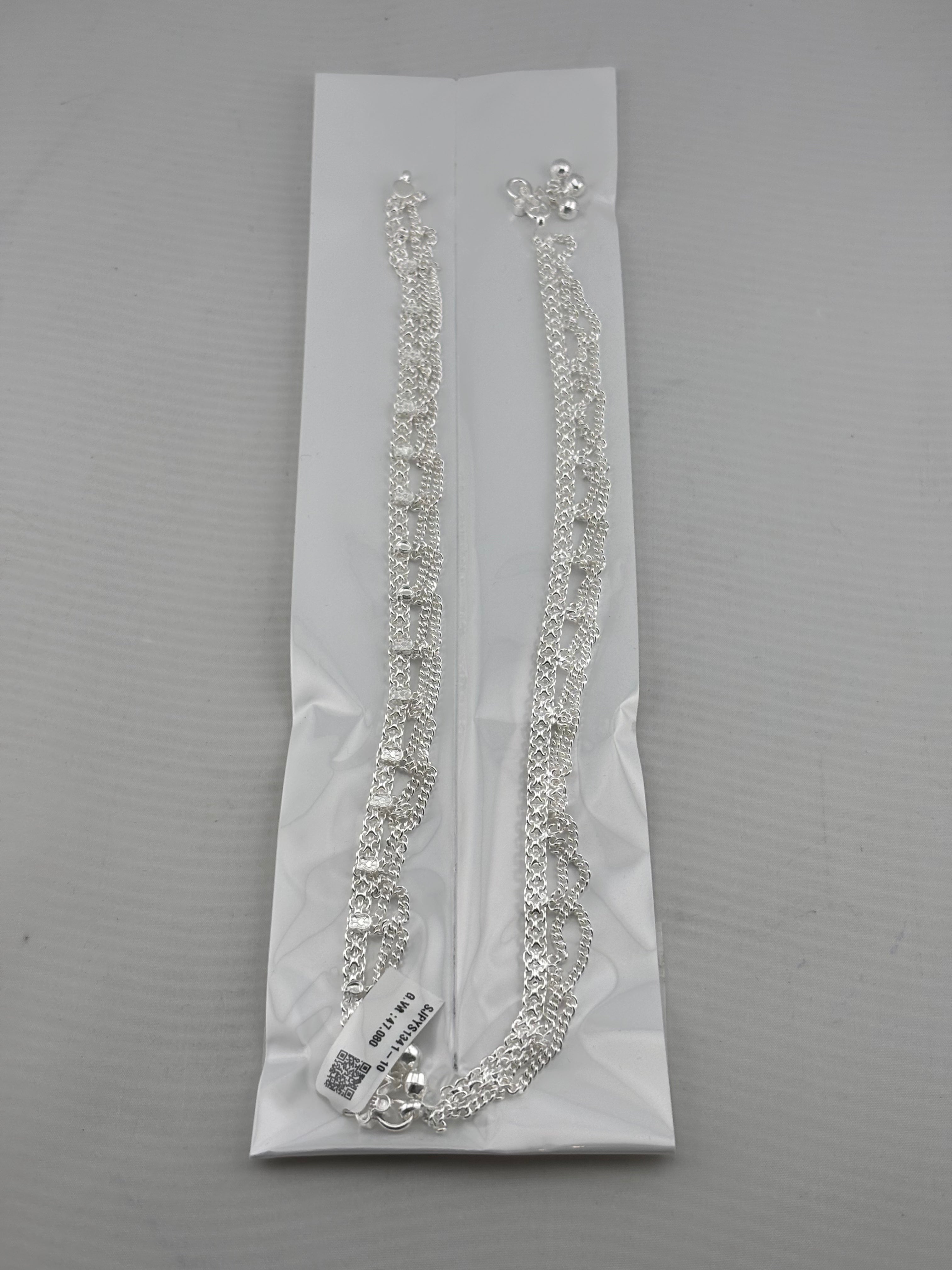 Linked Layer Chain Anklet – 925 Sterling Silver – Adjustable – 17g