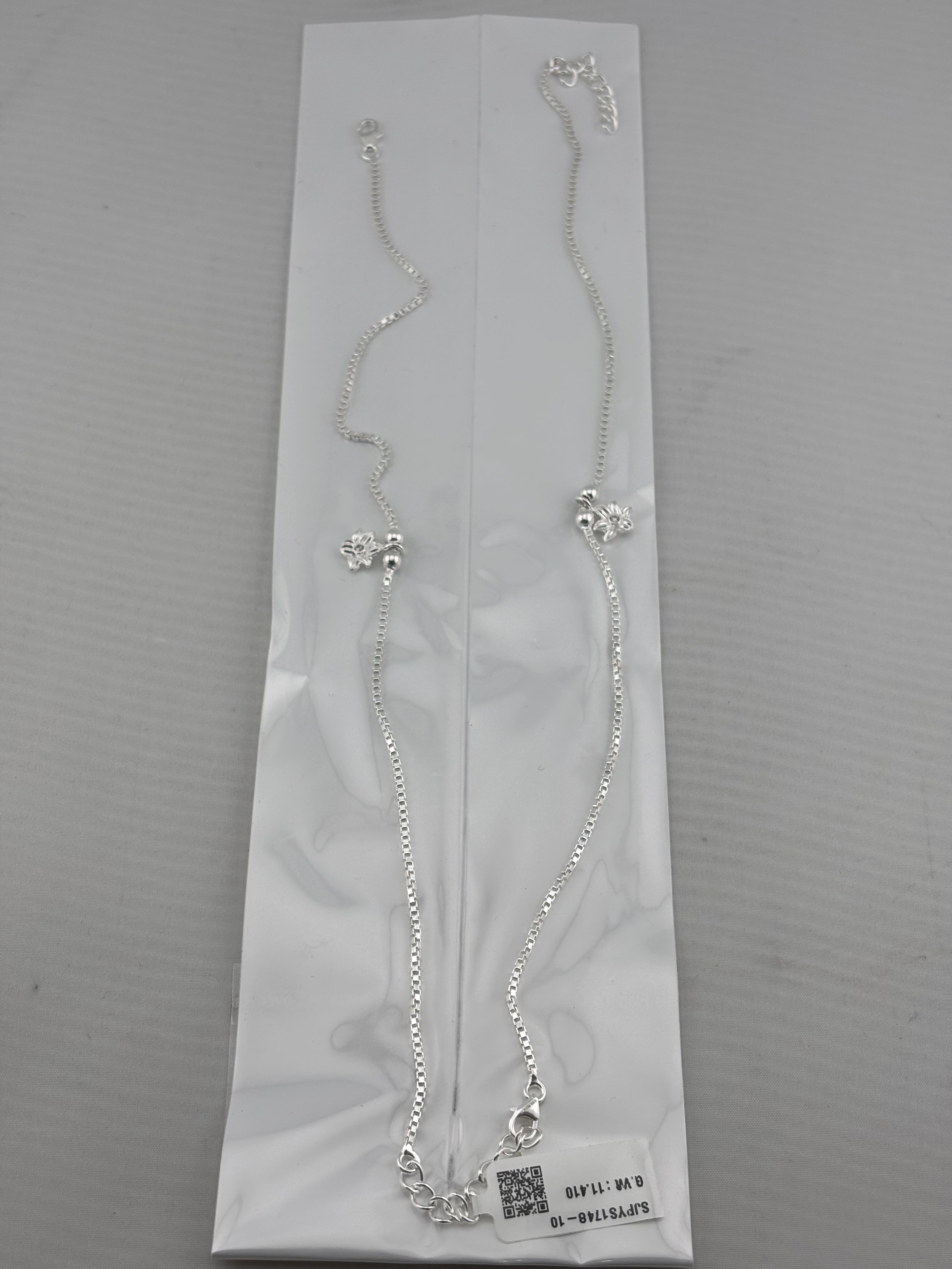 Floral Curve Minimal Anklet – 925 Sterling Silver – Adjustable – 11g
